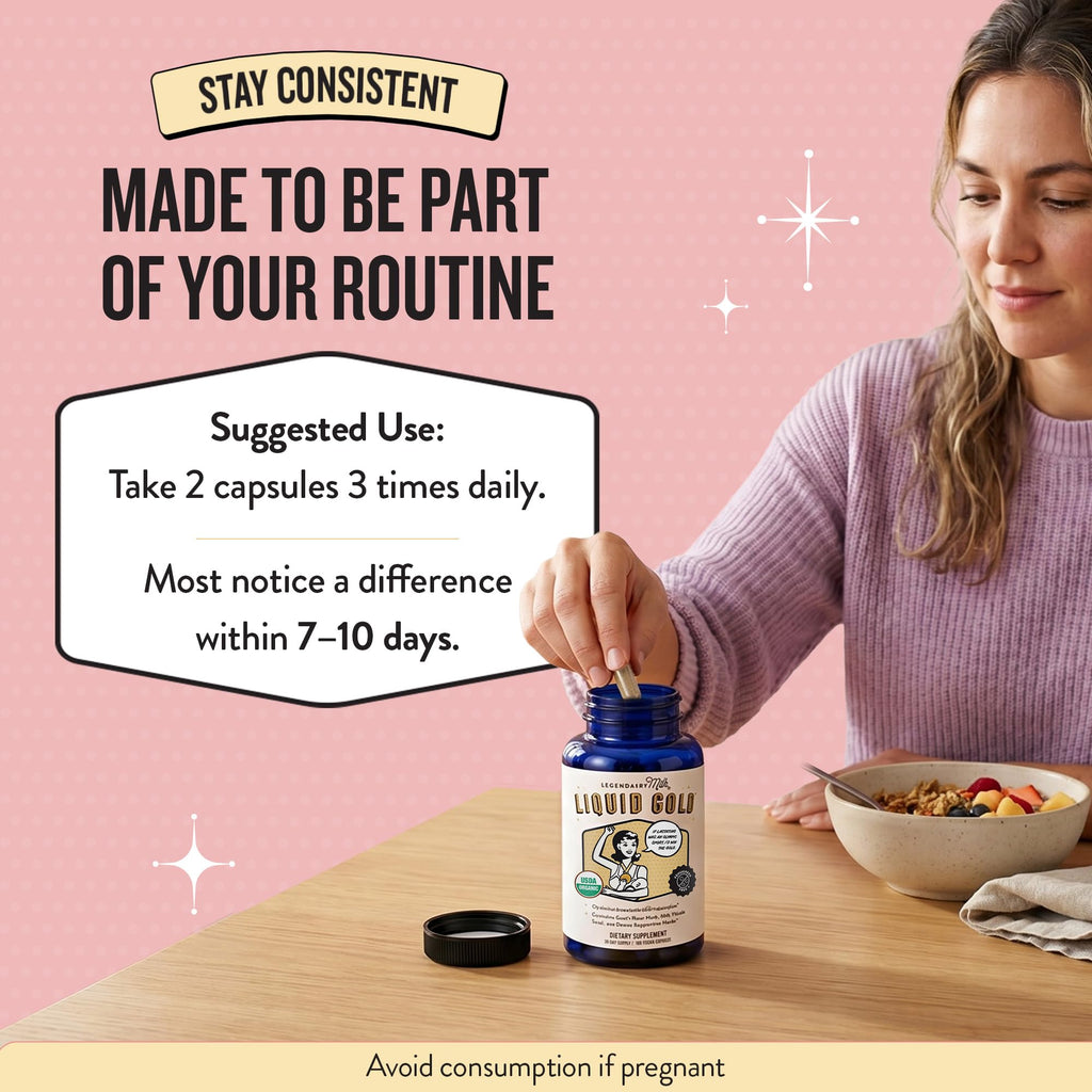 Legendairy Milk Liquid Gold Organic Lactation Support, 60 Capsules | Organic goat's rue, milk thistle, shatavari and fennel provide fenugreek-free lactation and breast milk supply support