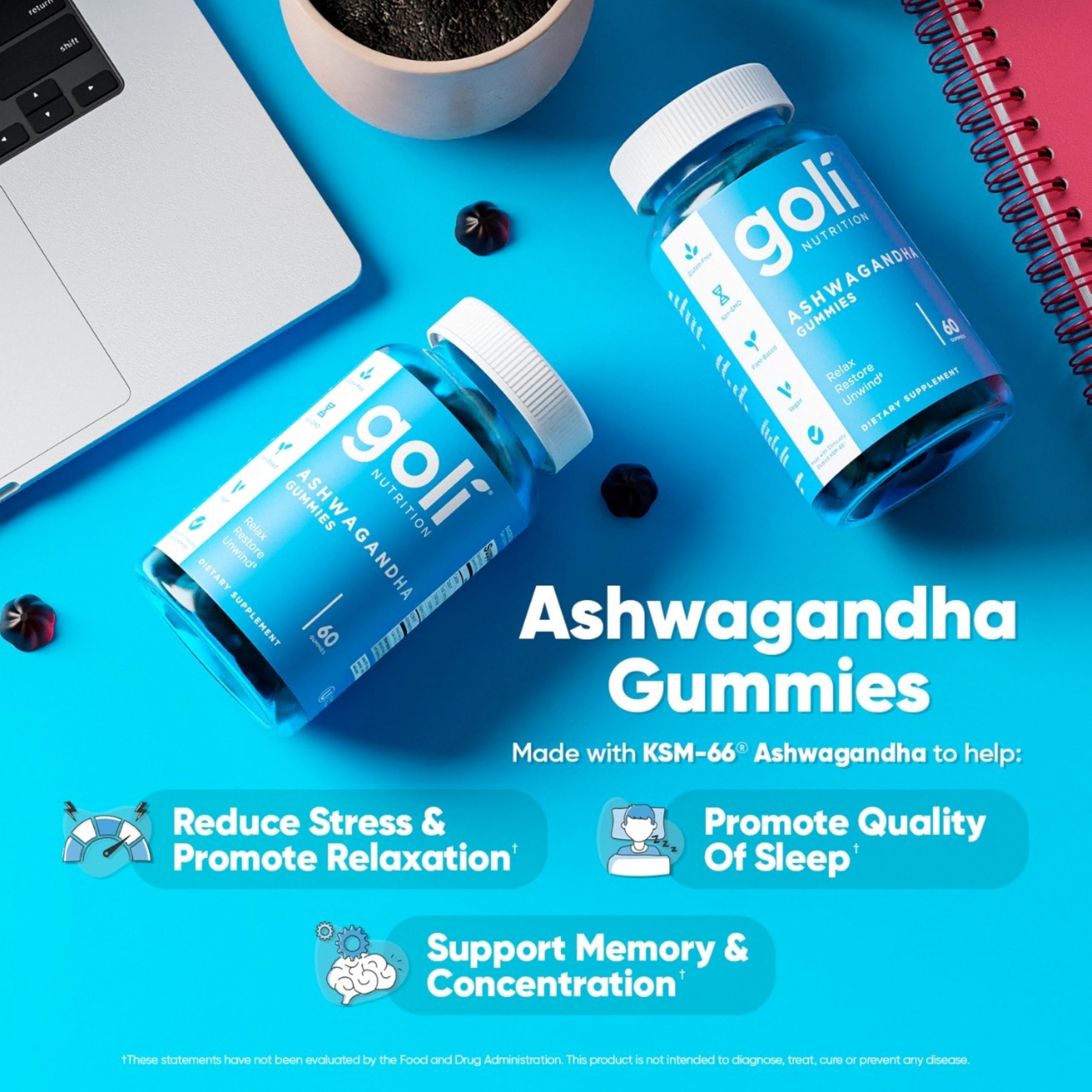 Goli Favorites Trio: Ashwagandha KSM-66, Apple Cider Vinegar, Matcha Mind Supplements with Cognizin, Vitamins D2 and B12