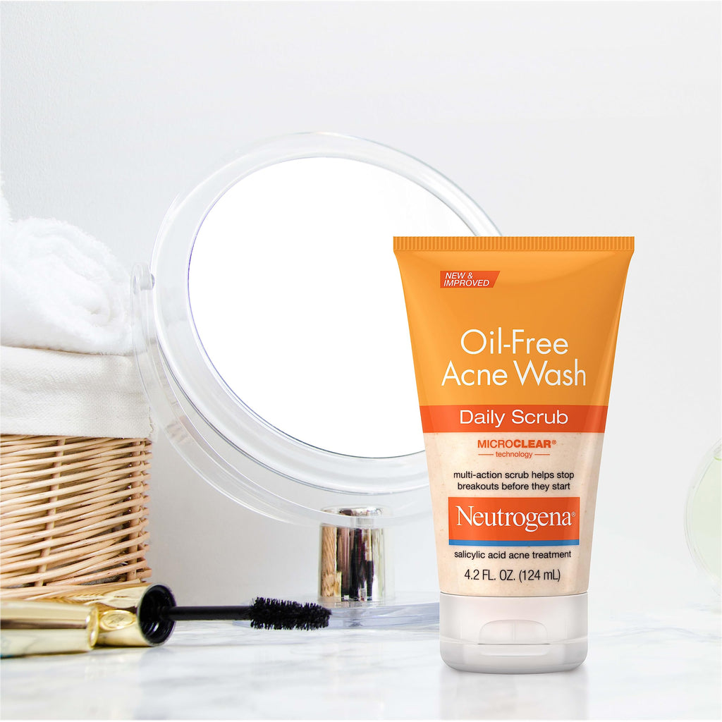 Neutrogena Oil Free Daily Acne Face Scrub, 2 x 4.2 oz | 2% Salicylic Acid Cleanser, Daily Exfoliating Scrub & Acne Treatment, Oily Acne-Prone Skin, Clears Breakouts & Blackheads