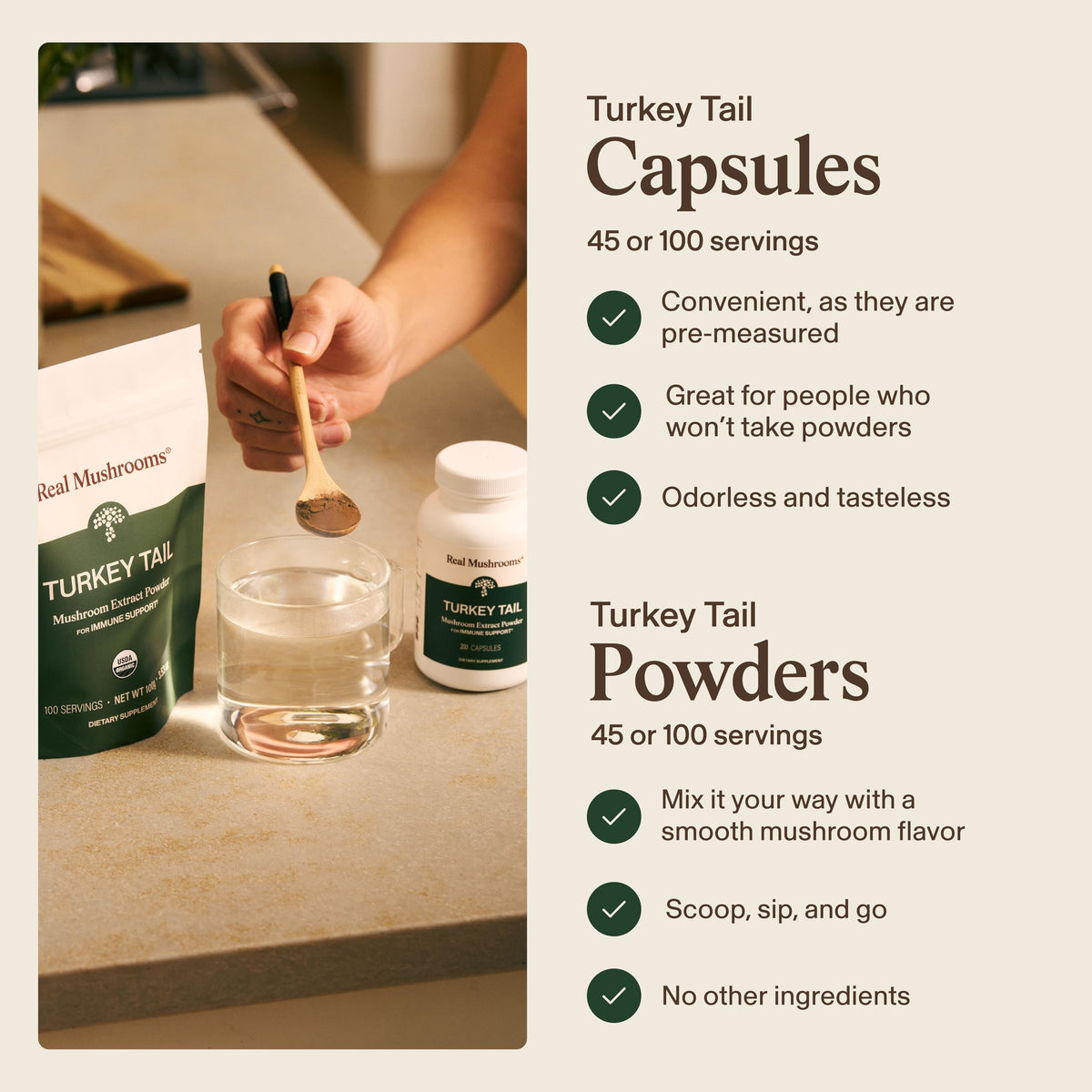 Real Mushrooms Organic Turkey Tail Capsules for Gut Harmony, 200ct