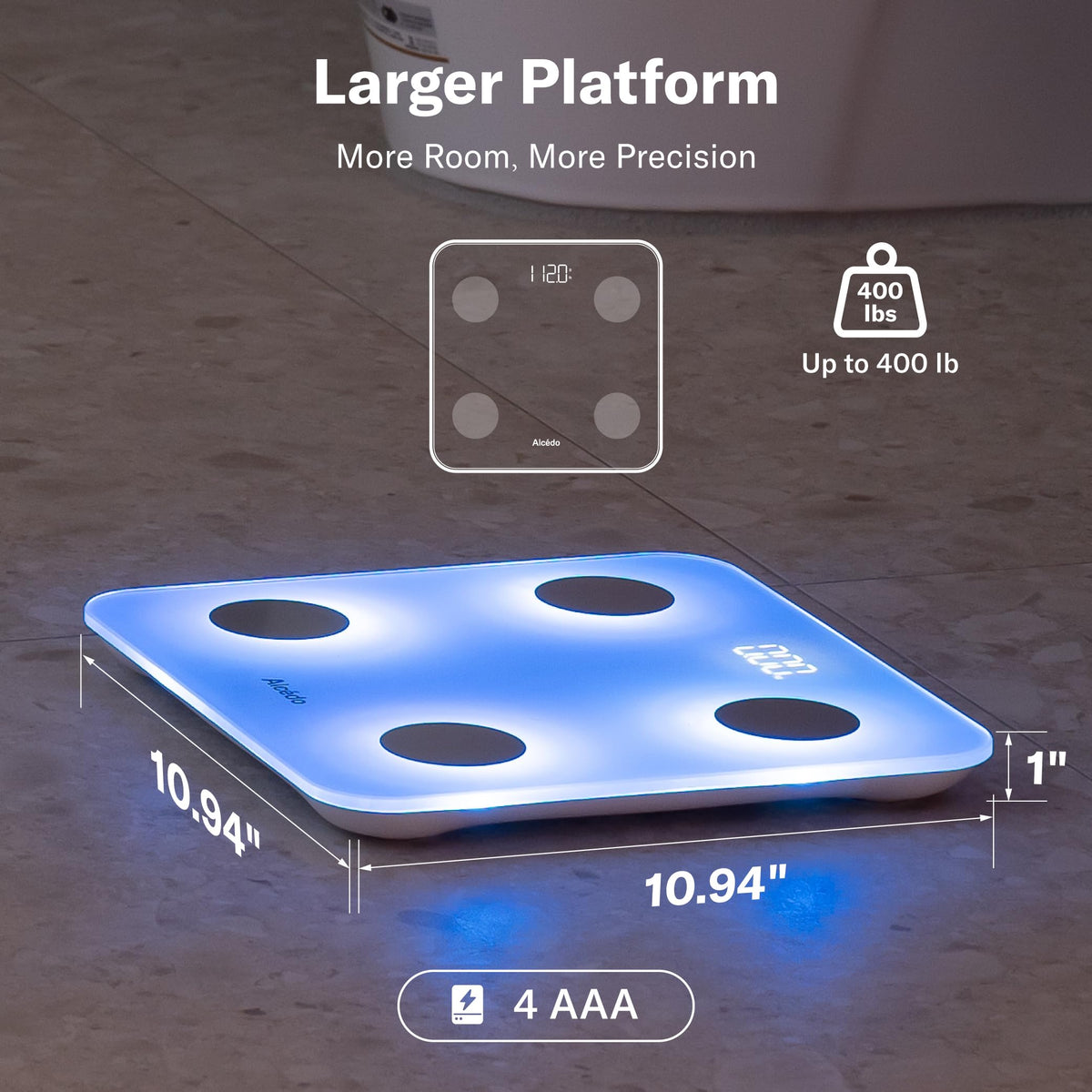Alcedo Smart Body Fat Scale, Color-Changing Scale, Bluetooth, White
