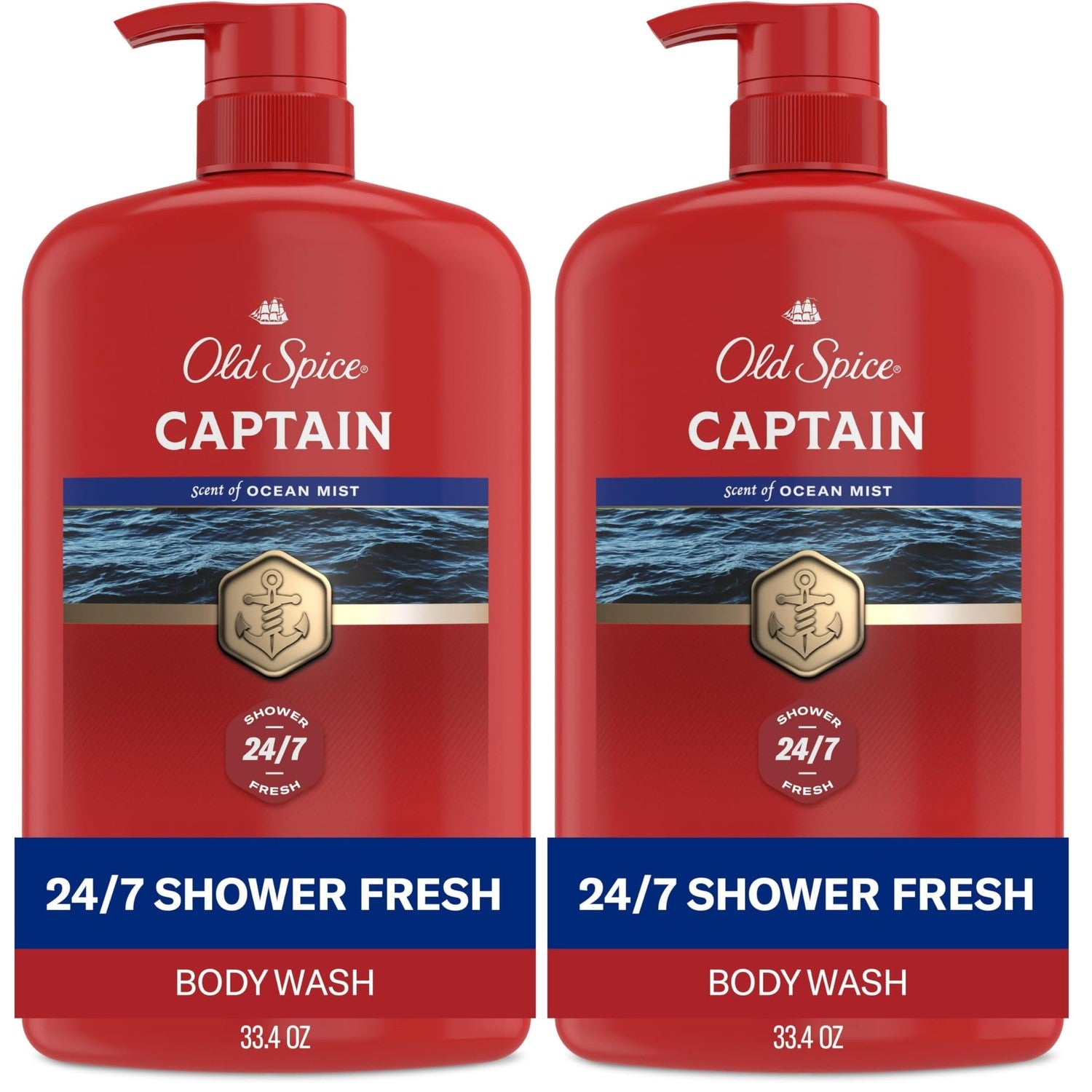 Old Spice Refreshing Body Wash for Men, 3X Defense, 24/7 Shower Fresh with Long Lasting Scent, Red Collection, Captain with Bergamot Scent, 33.4 oz