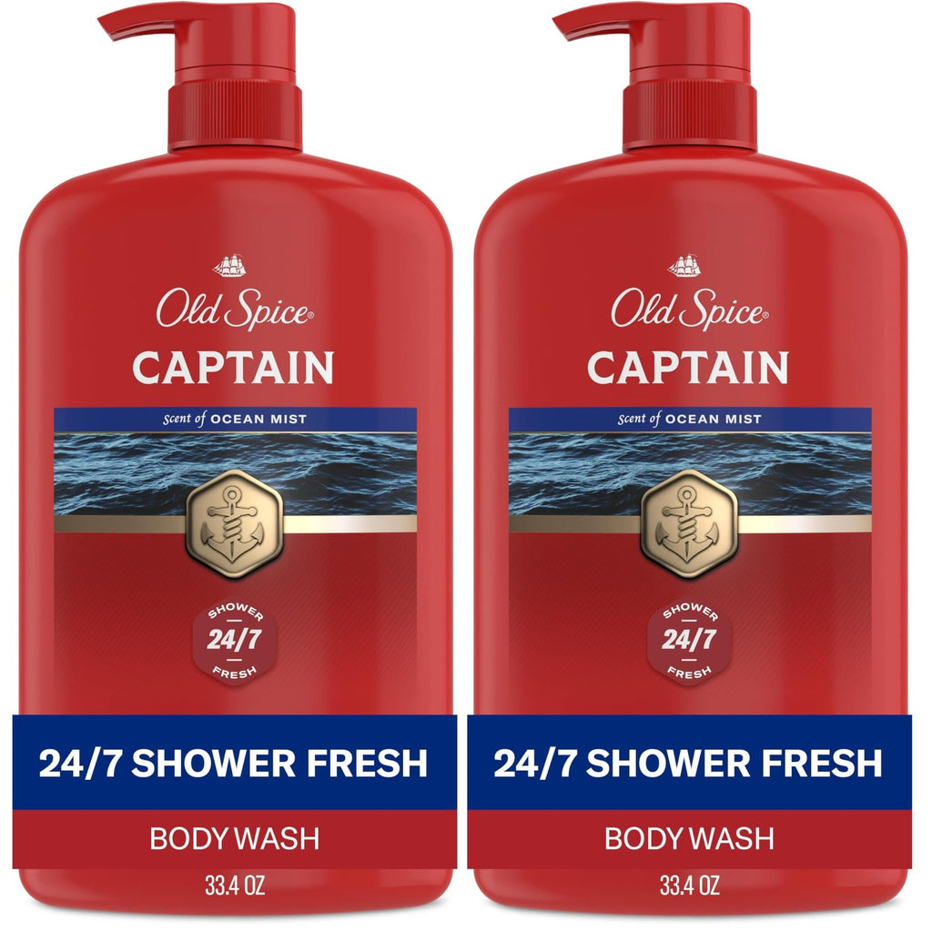 Old Spice Refreshing Body Wash for Men, 3X Defense, 24/7 Shower Fresh with Long Lasting Scent, Red Collection, Captain with Bergamot Scent, 33.4 oz