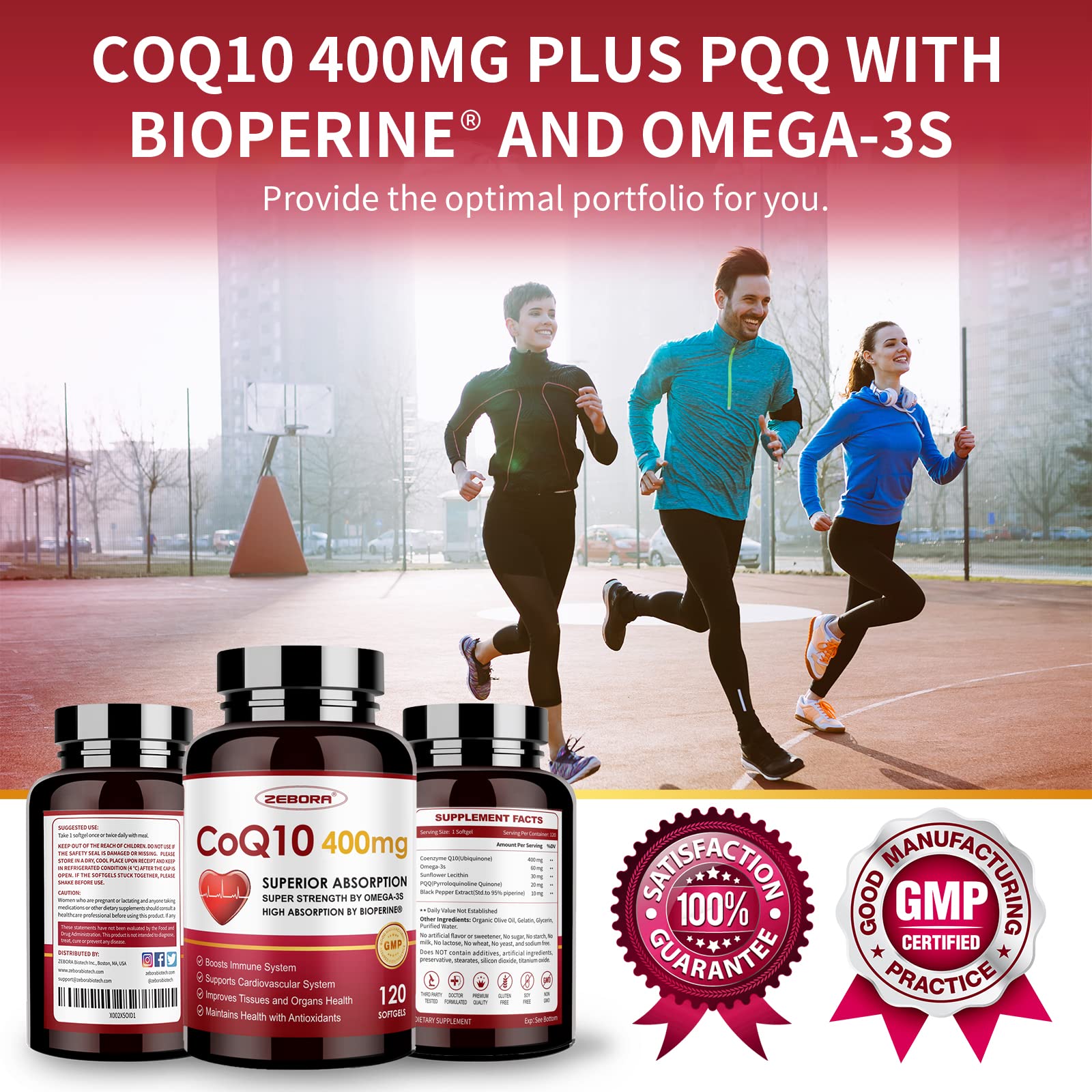 ZEBORA CoQ10 400mg Softgels, 120 Servings | with PQQ, BioPerine & Omega-3, Ubiquinone, High-Absorption, Powerful-Antioxidant, Support Heart & Energy-Production