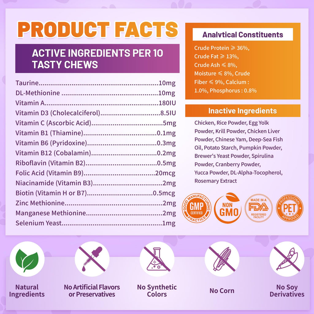 Carmelie Taurine for Cats Vitamins Treats, 15 in 1 Cat Multivitamin, 500 Ct