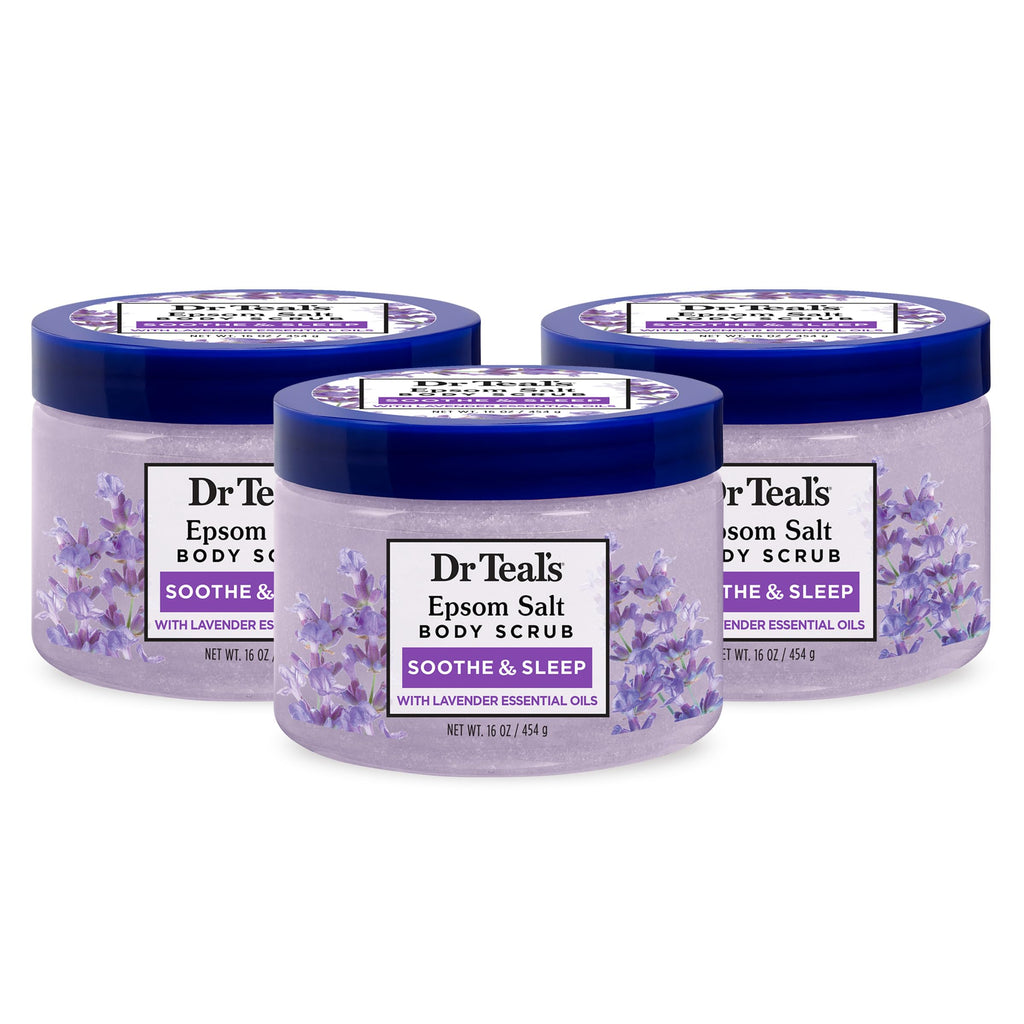 Dr Teal's Pure Epsom Salt Body Scrub, Relax & Relief with Eucalyptus & Spearmint Essential Oils, 16 oz (Pack of 3)
