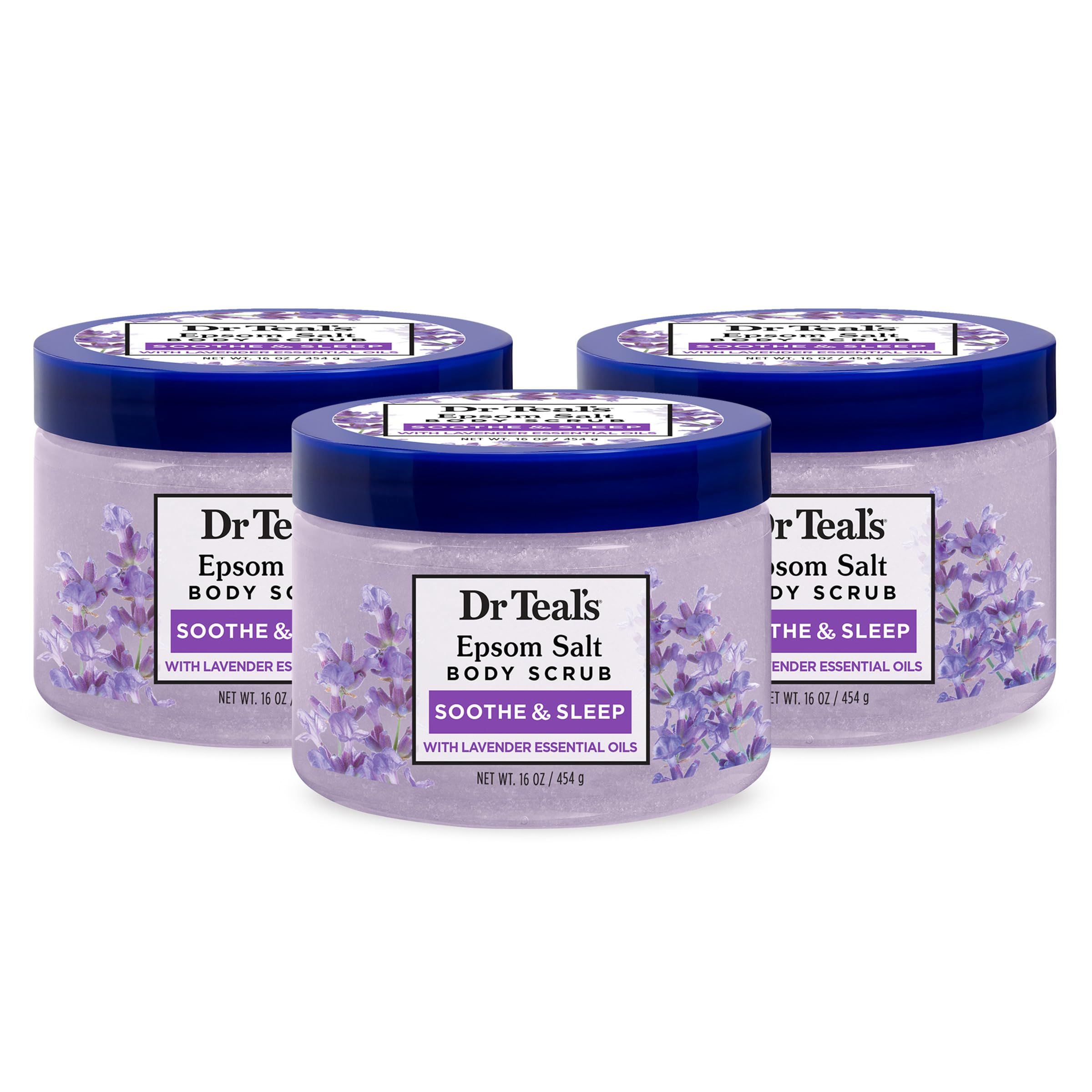 Dr Teal's Pure Epsom Salt Body Scrub, Relax & Relief with Eucalyptus & Spearmint Essential Oils, 16 oz (Pack of 3)