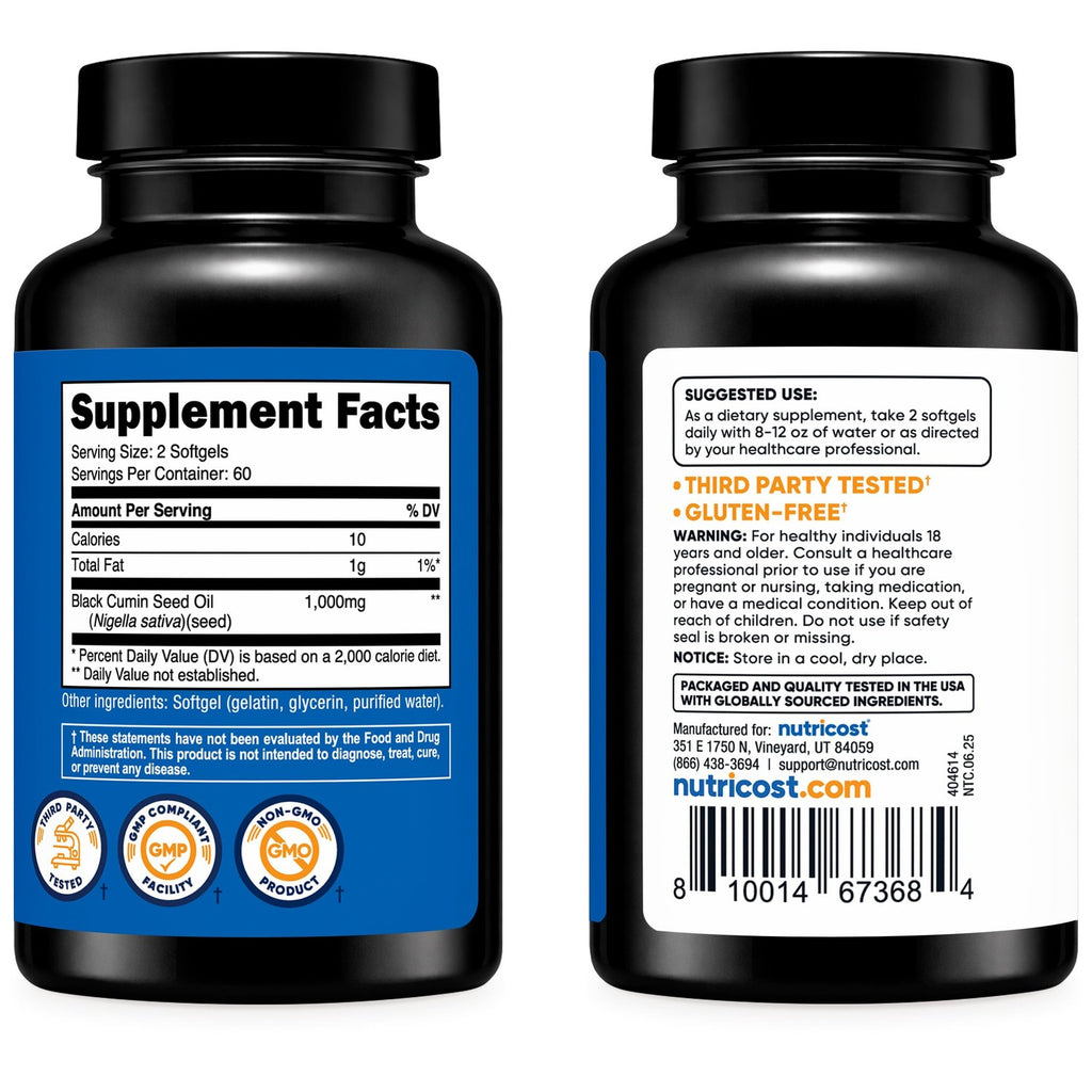 Nutricost Black Seed Oil (Cumin) 1000mg, 120 Softgels, 60 Servings