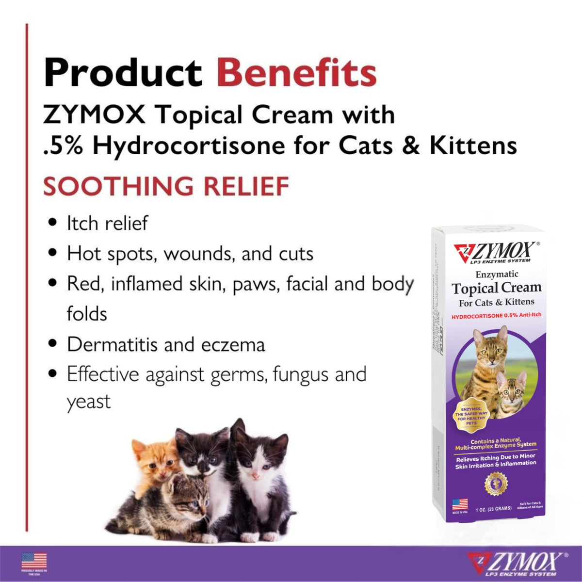 Zymox Cat & Kitten Topical Cream w/ .5% hydrocortisone - 1 oz. Tube
