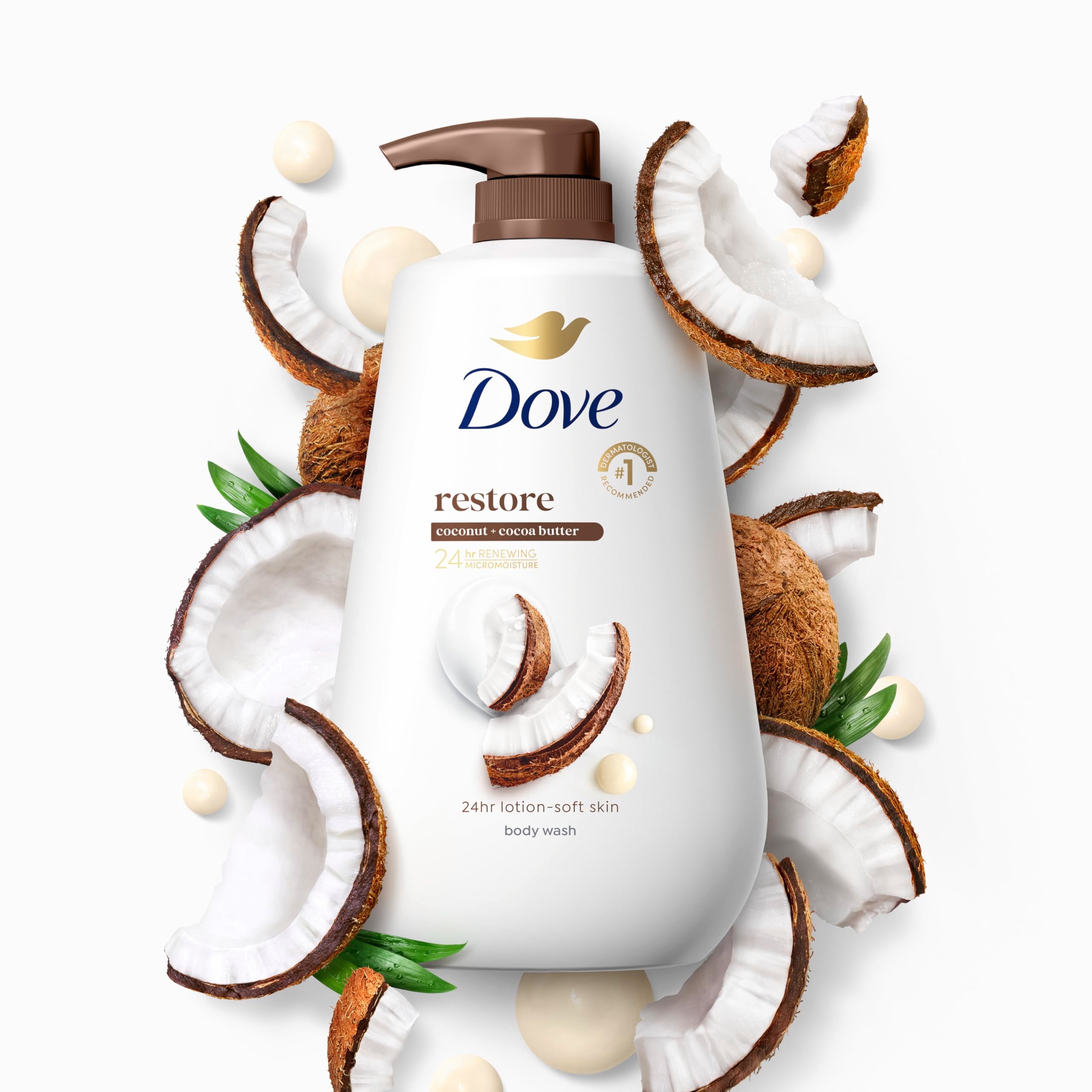 Dove Body Wash Restore Coconut & Cocoa Butter 30.6 oz Pump, Sulfate Free | Dove Coconut & Cocoa Butter Body Wash nourishes dry skin with creamy coconut scent and MicroMoisture technology.