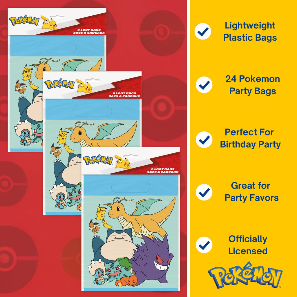 Pokemon Goodie Bags - 24 Pack - for Party Favors, Birthday Decorations