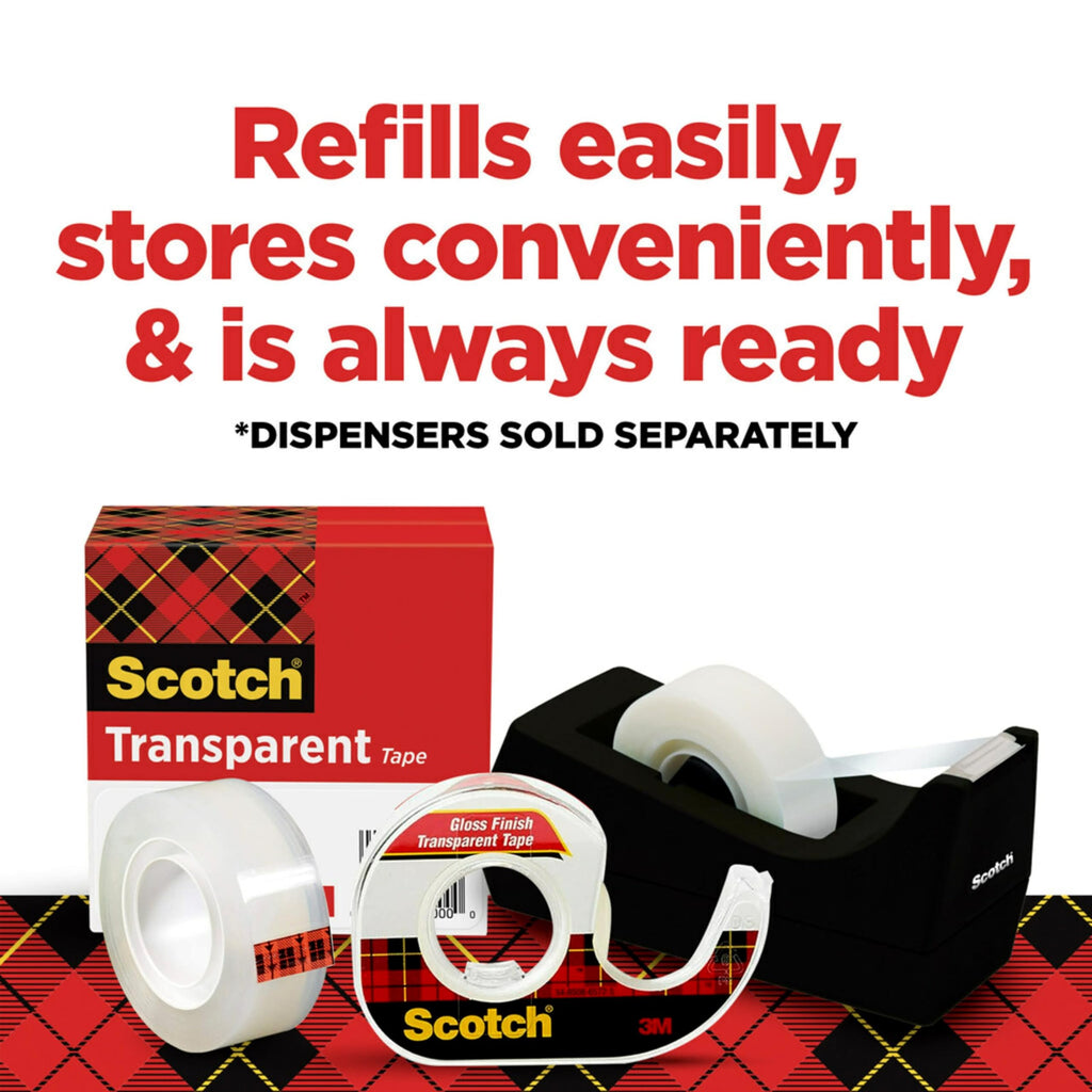 Scotch Transparent Tape, Clear Tape Engineered for Office and Home Use, 1 Inch Core, 3/4 in x 1000 in, 6 Boxes