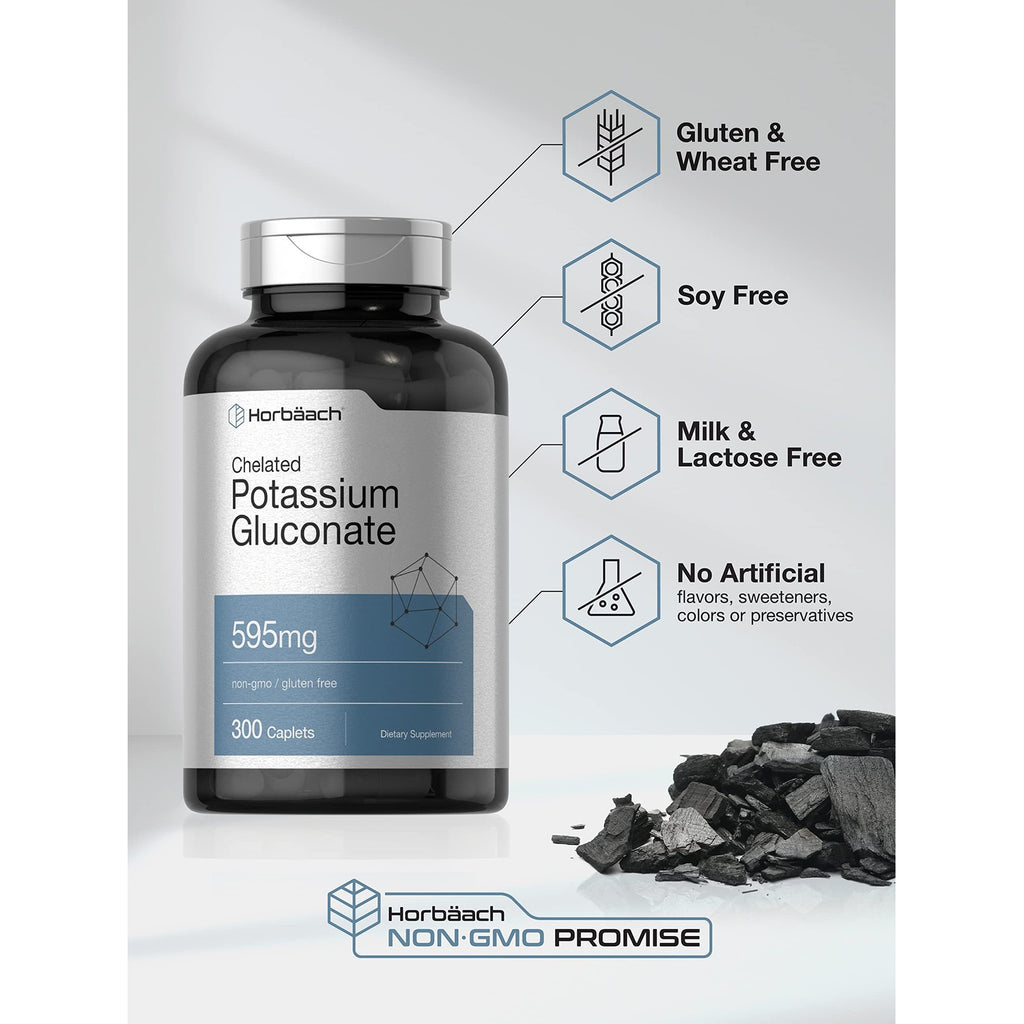 Horbäach Chelated Potassium Gluconate Supplement | 595 mg | 300 Caplets