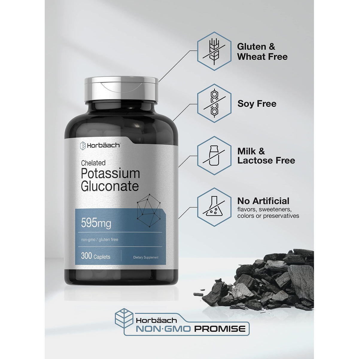 Horbäach Chelated Potassium Gluconate Supplement | 595 mg | 300 Caplets