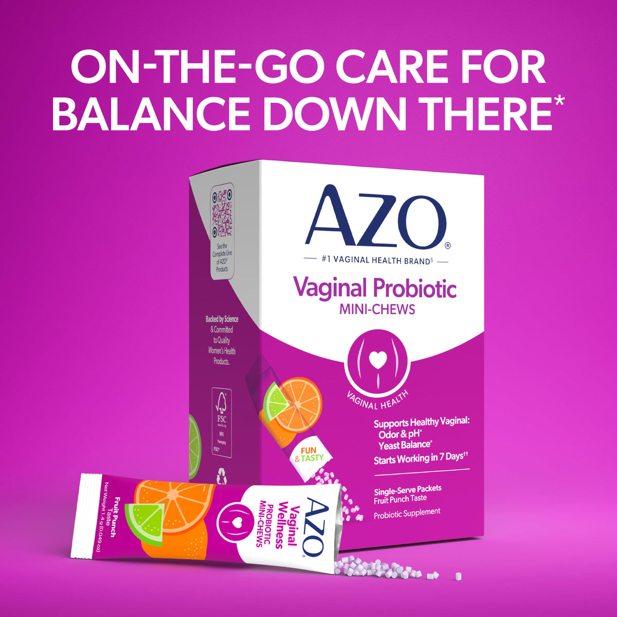 AZO Vaginal Probiotic Mini-Chews for Women, Fruit Punch Flavor, 14 Count
