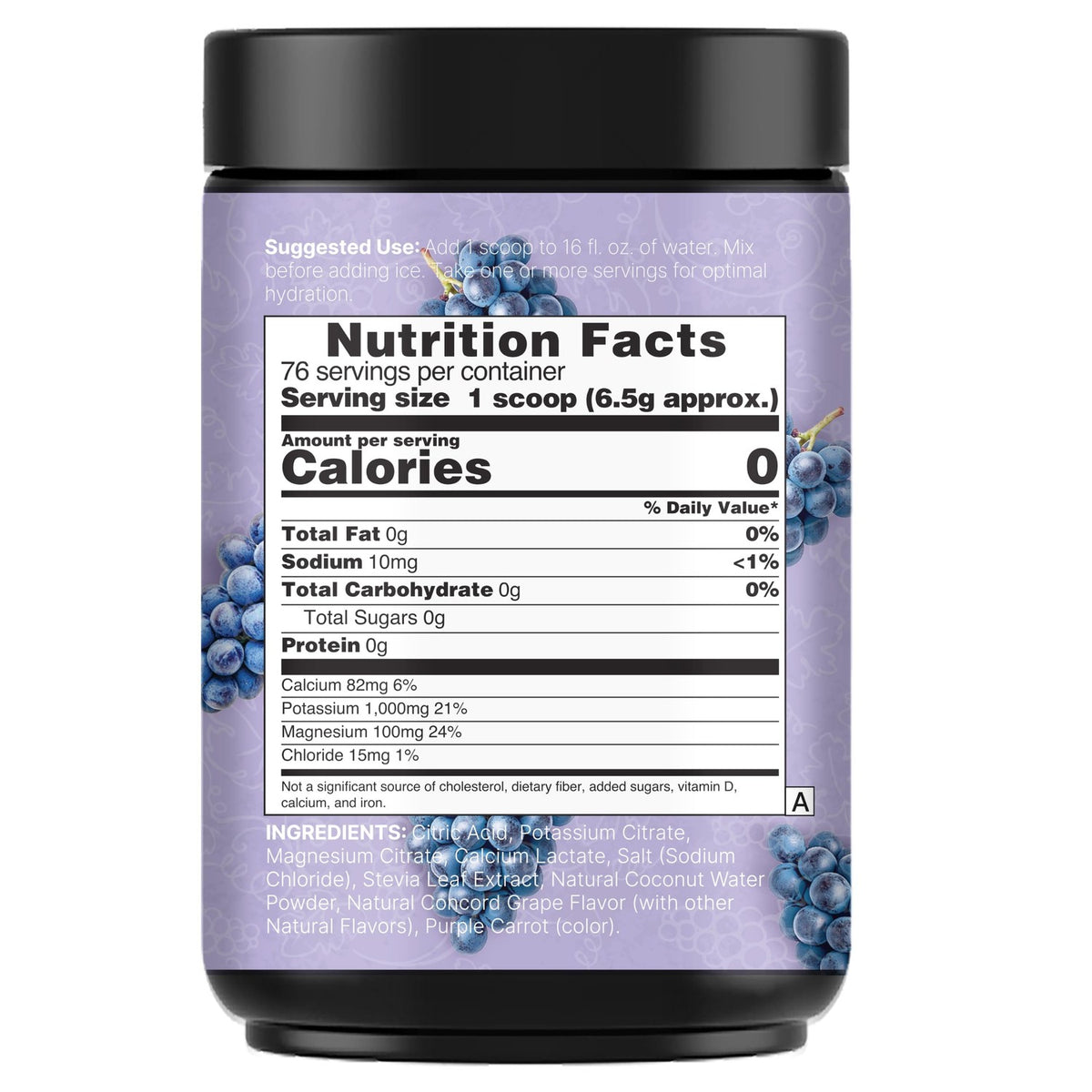 NatureBell Electrolytes Powder No Sugar, 500g (76 Servings) | Keto Fast Hydration Powder, Carnivore-Friendly Electrolyte – 1,000mg High Potassium, Minerals, & Coconut Water – Concord Grape Flavor