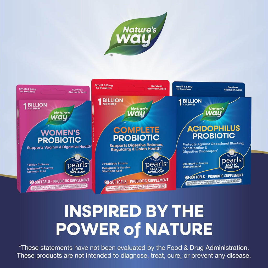 Buy now Nature's Way Complete Probiotic Pearls, Supports Digestive Balance*, 1 Billion Live Cultures, Supplement for Men and Women, No Refrigeration Required, 90 softgels at indiglob india