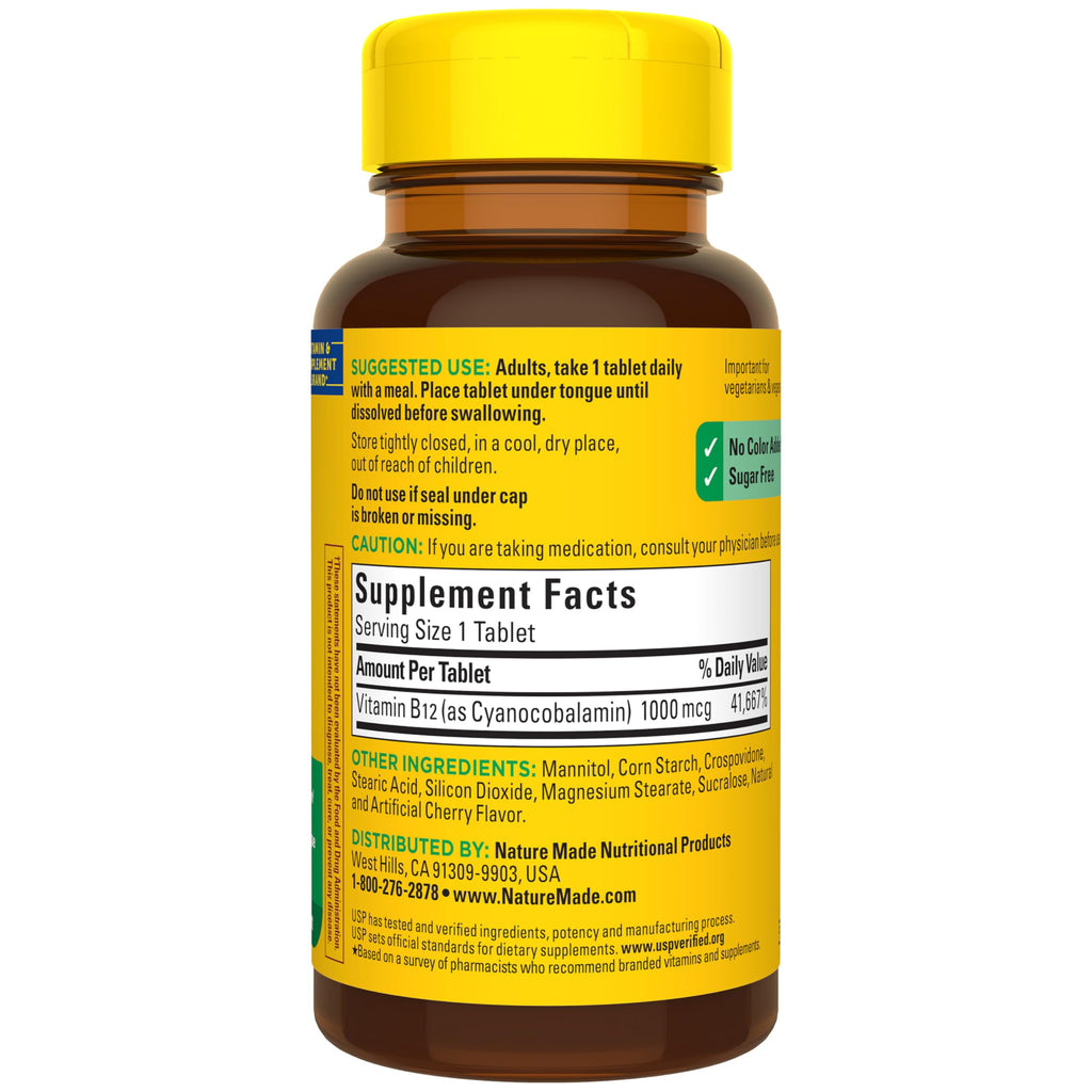 Nature Made Vitamin B12 1000 mcg Fast Dissolve Tablets, 150 Tablets | Easy to Take Vitamin B12 Sublingual Tablets for Energy Metabolism Support for Men and Women, Sugar Free, 150 Day Supply
