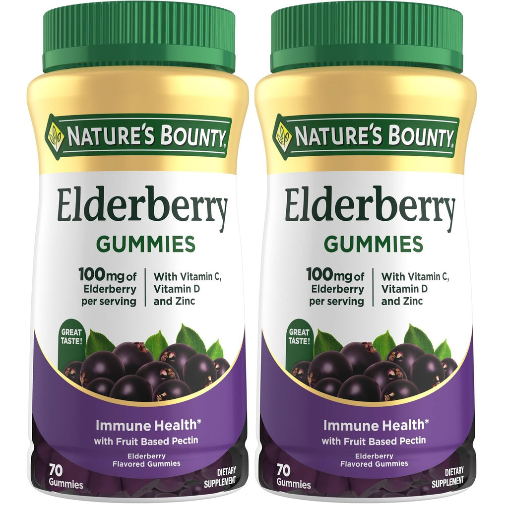 Nature's Bounty Elderberry Gummies 100 mg, 70ct | Supports Immune Health, Contains Vitamins A, C, D, E, Zinc