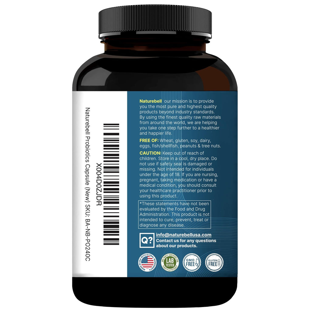 NatureBell Probiotics 200 Billion CFU Per Serving, 40 Strains, 240 Capsules | 4-in-1: Probiotics, Prebiotics, Postbiotics & Enzymes. Full-Spectrum, Multi-Strain. For Men & Women. Vegetarian, Non-GMO.