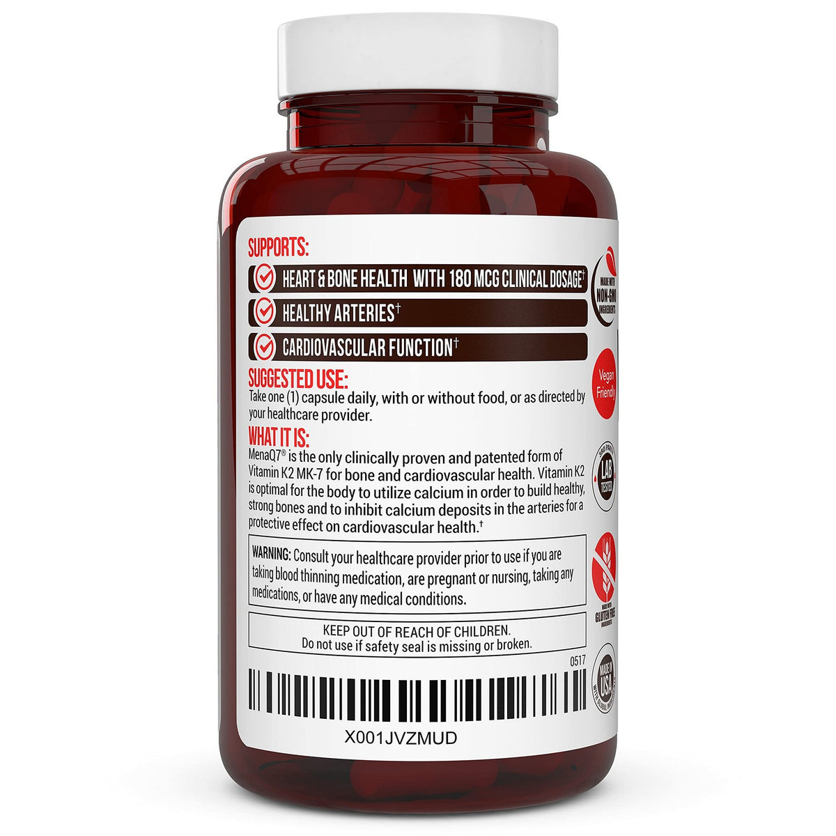 Truevantage Vitamin K2 MK-7 180 mcg MenaQ7-60 Vegetable Capsules