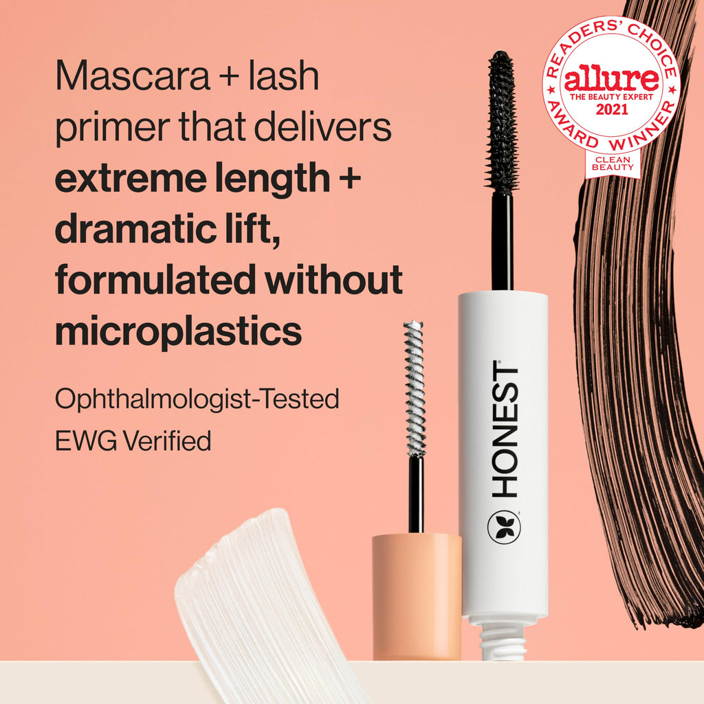 Honest Beauty 2-in-1 Extreme Length Clean Mascara, Primer, Black, .27 fl oz