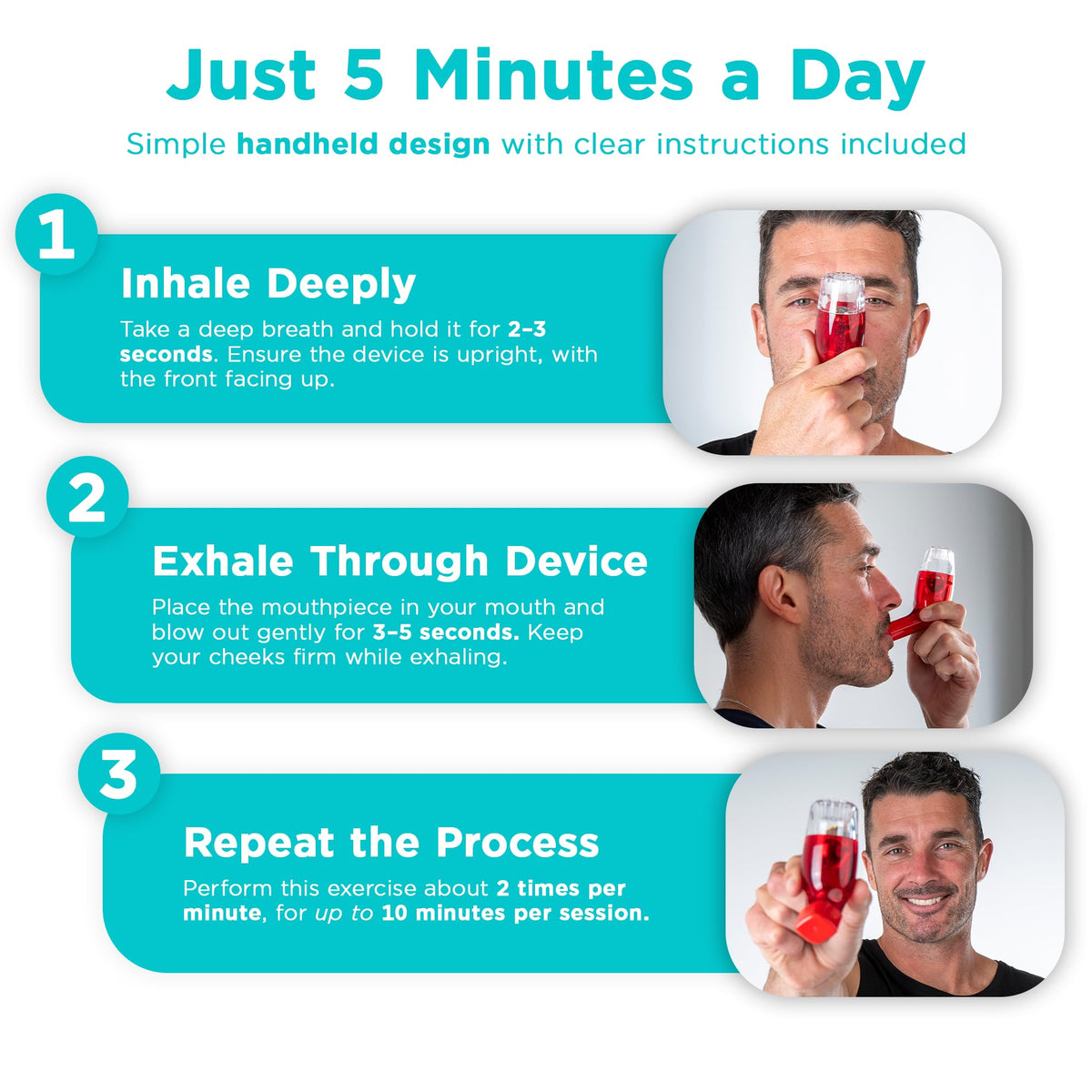 AirPhysio | Drug-Free Portable Breathing Trainer Device for Lungs | Breathe Better, Improve Lung Health & Mucus Clearance | Average Lung Capacity Device | Made in Australia