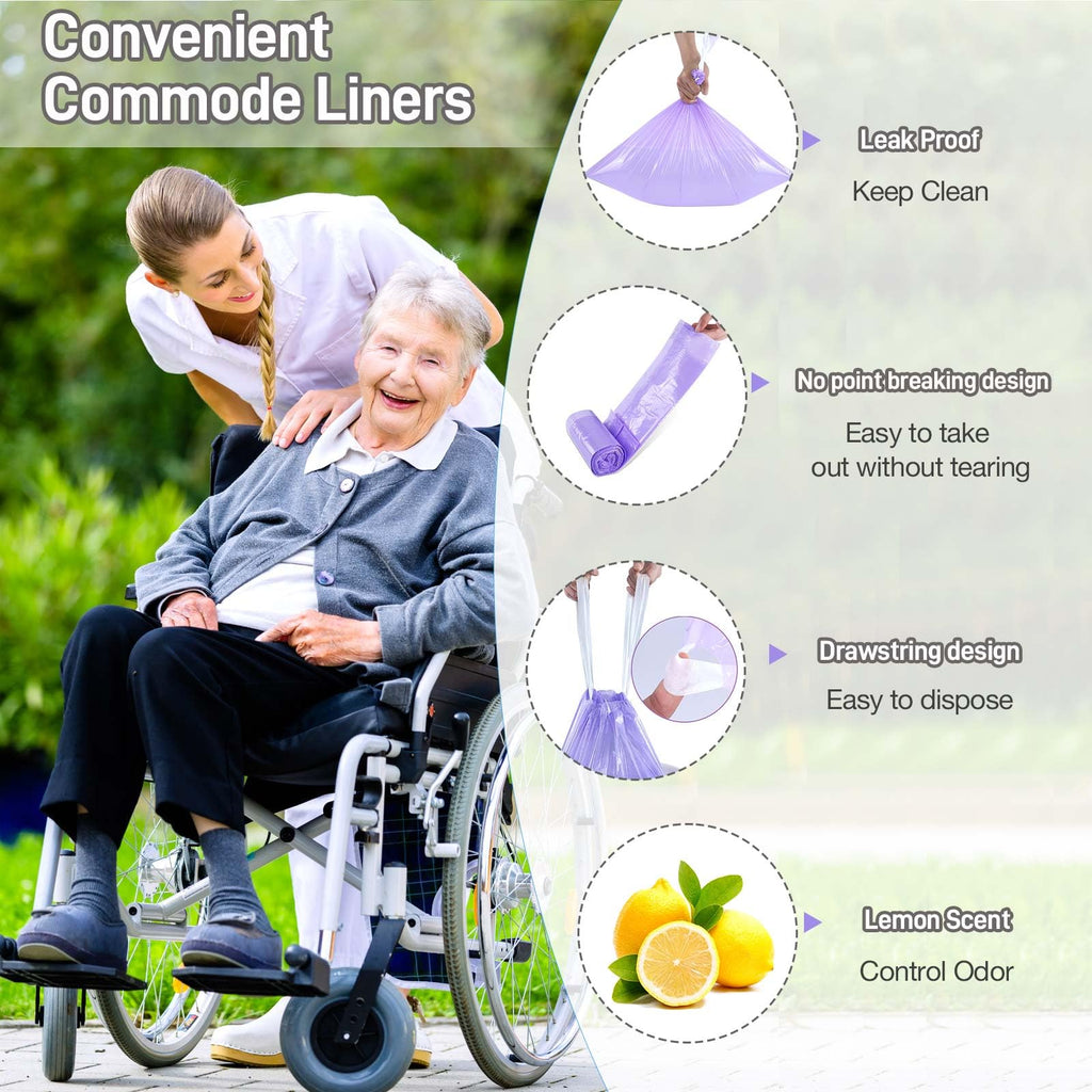 Commode Liners 120pcs Strong Portable Toilet Bags Leak Proof Lemon Scented Toilet Liners Disposable Adult Universal Fit Most Standard Bedside Commode, Porta Potty, Camping Toilet, NO Pad