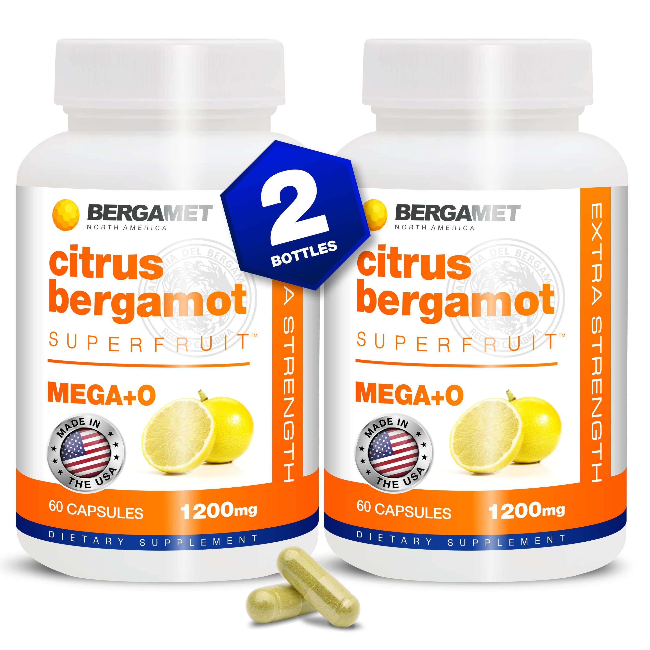 Citrus Bergamot Supplement, 170:1 Extract, 1200mg, 80% Polyphenols, Italian Citrus Bergamot Supplement, 60 Capsules, 1 Month, Made in the USA
