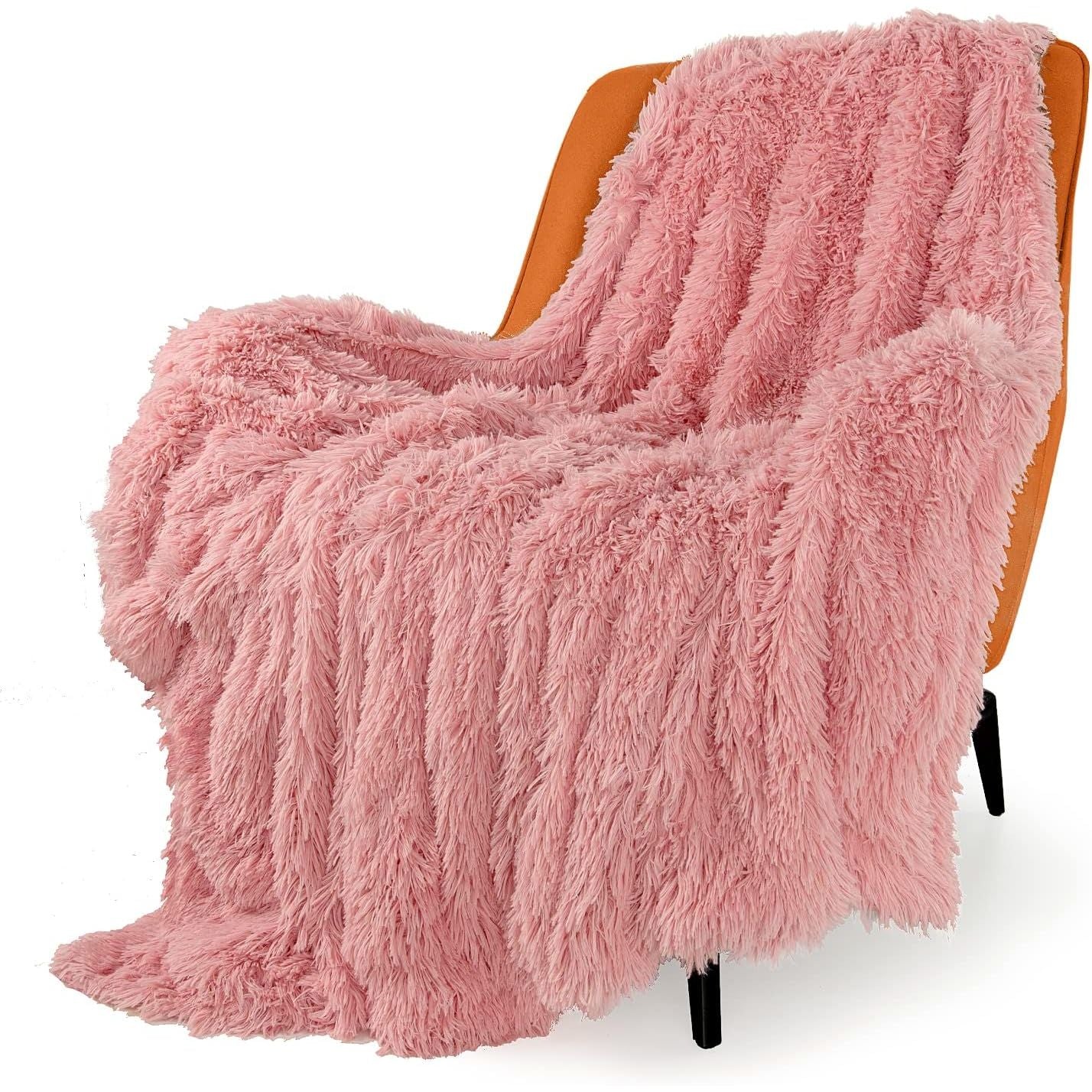 Buy now TOONOW Extra Soft Fuzzy Faux Fur Throw Blanket 50"x60", Reversible Lightweight Fluffy Cozy Plush Comfy Microfiber Fleece Decorative Shaggy Blanket for Couch Sofa Bed, Pure White 50"x60" Pink at indiglob india