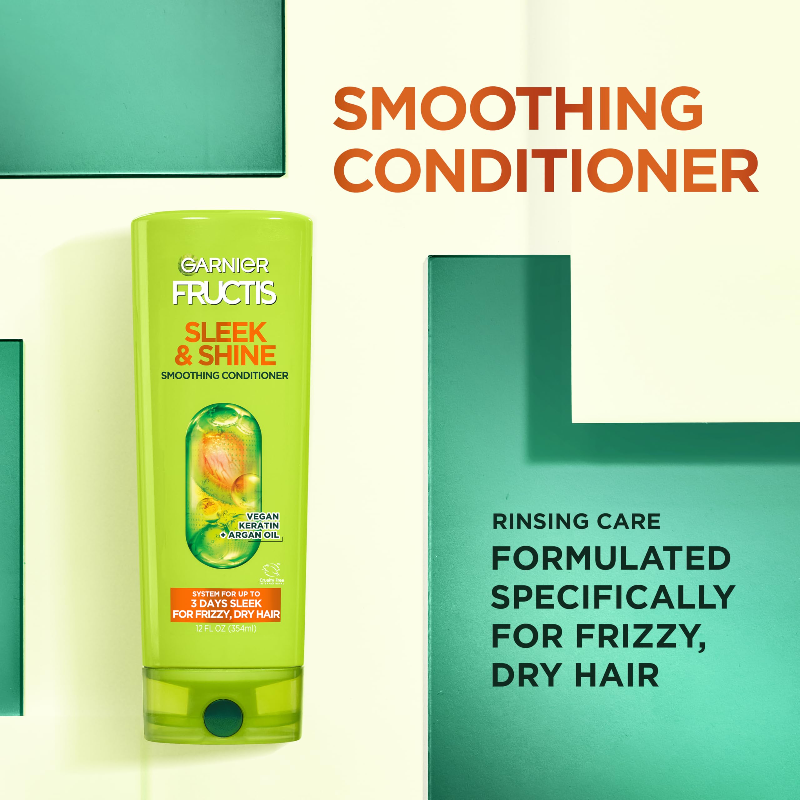 Garnier Fructis Sleek & Shine Shampoo and Conditioner Set for Dry, Frizzy Hair, Up to 72 Hours of Frizz Control, Smooths Flyaways & Boosts Shine, 22 + 21 Fl Oz (Packaging May Vary)