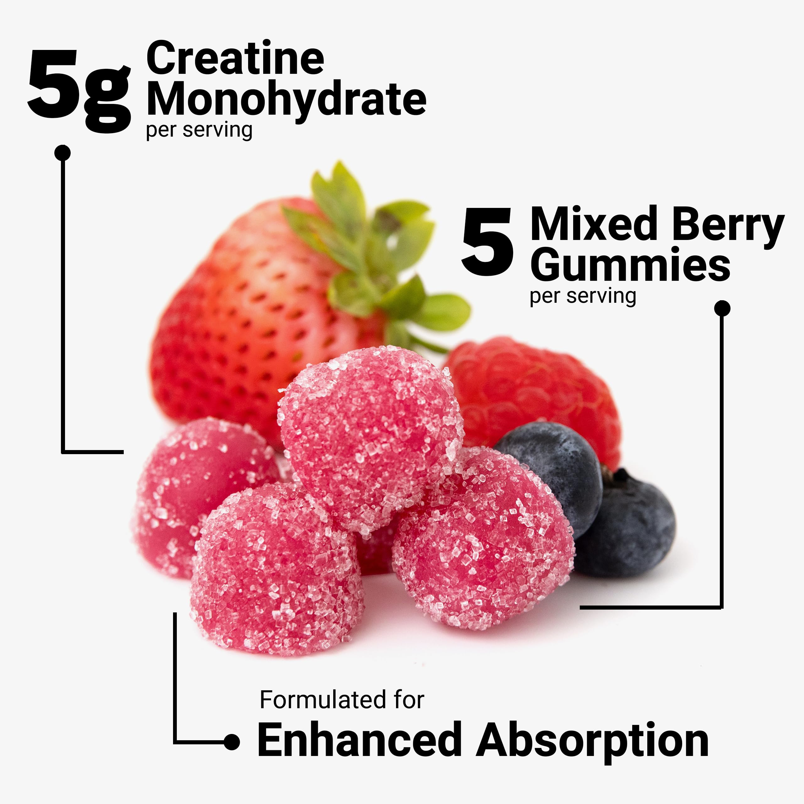 Force Factor Creatine Monohydrate Gummies, NSF Certified | 5g Dose for Men & Women to Support Muscle, Strength, Recovery, Cognitive Health & Memory, Mixed Berry, 150 Gummies