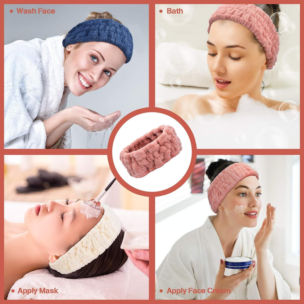 Buy now Chuangdi 3 Pieces Spa Headband for Women Facial Makeup Headband Soft Terry Cloth Hairband for Washing Face Mask Spa Shower Gifts(Dark Pink, Dark Blue, Milky-White) at indiglob india