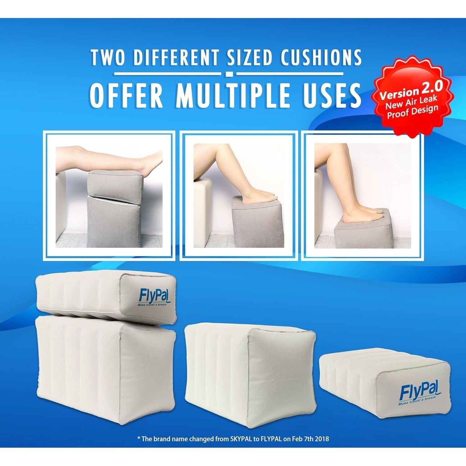 Buy now Flypal Inflatable Foot Rest Pillow for Travel, Patented 2 in 1 Design, Blow-Up Footrest Cushion for Home, Office. Airplane Travel Essential and Kids Airplane Bed at indiglob india