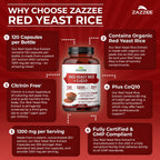 Zazzee Organic Red Yeast Rice 20:1 Extract with 80 mg CoQ10, Citrinin-Free