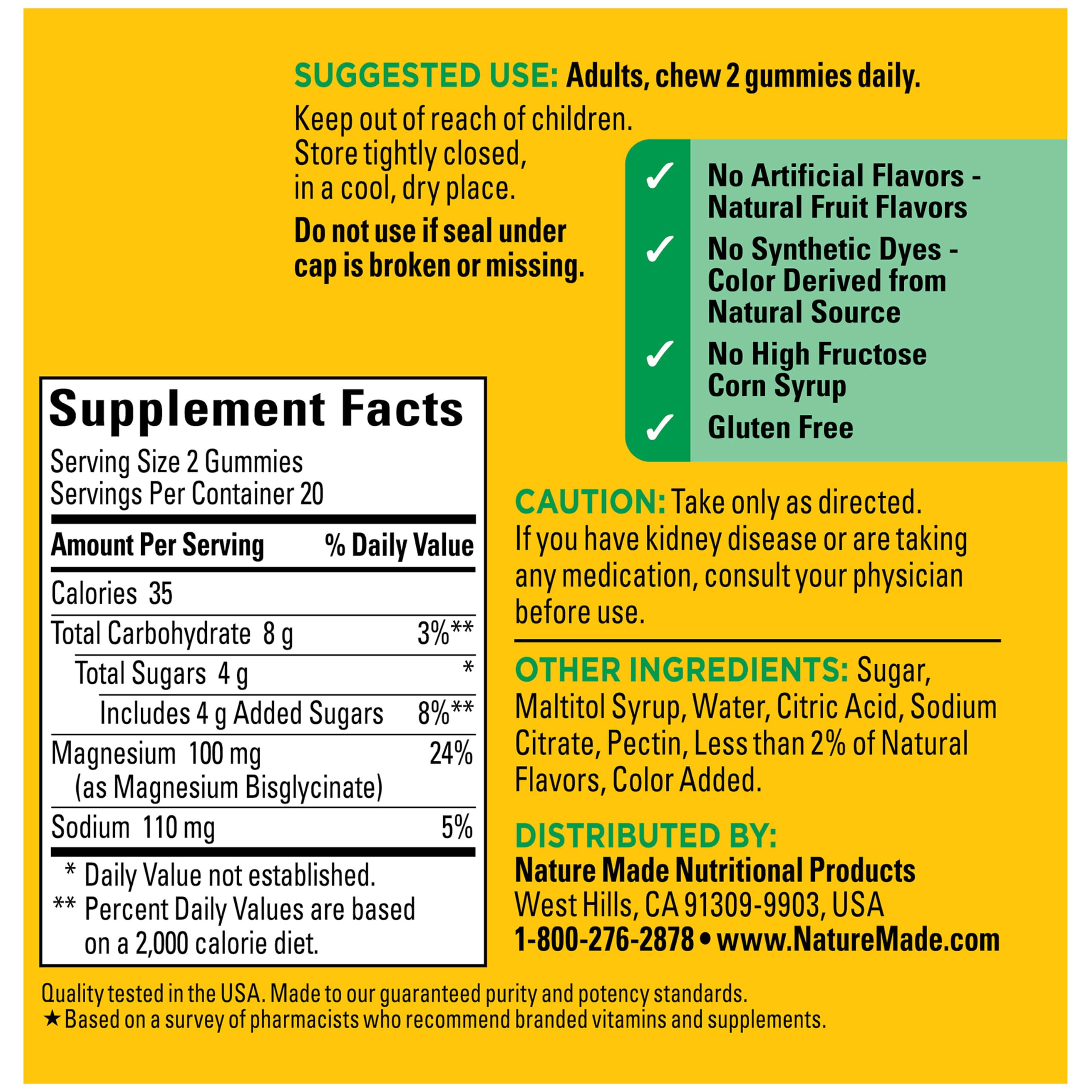 Nature Made High Absorption Magnesium Glycinate Gummies, 40 Count | Magnesium Supplement 100 mg per Serving for Muscle, Nerve, Bone and Heart Support, Magnesium Gummies, 20 Day Supply