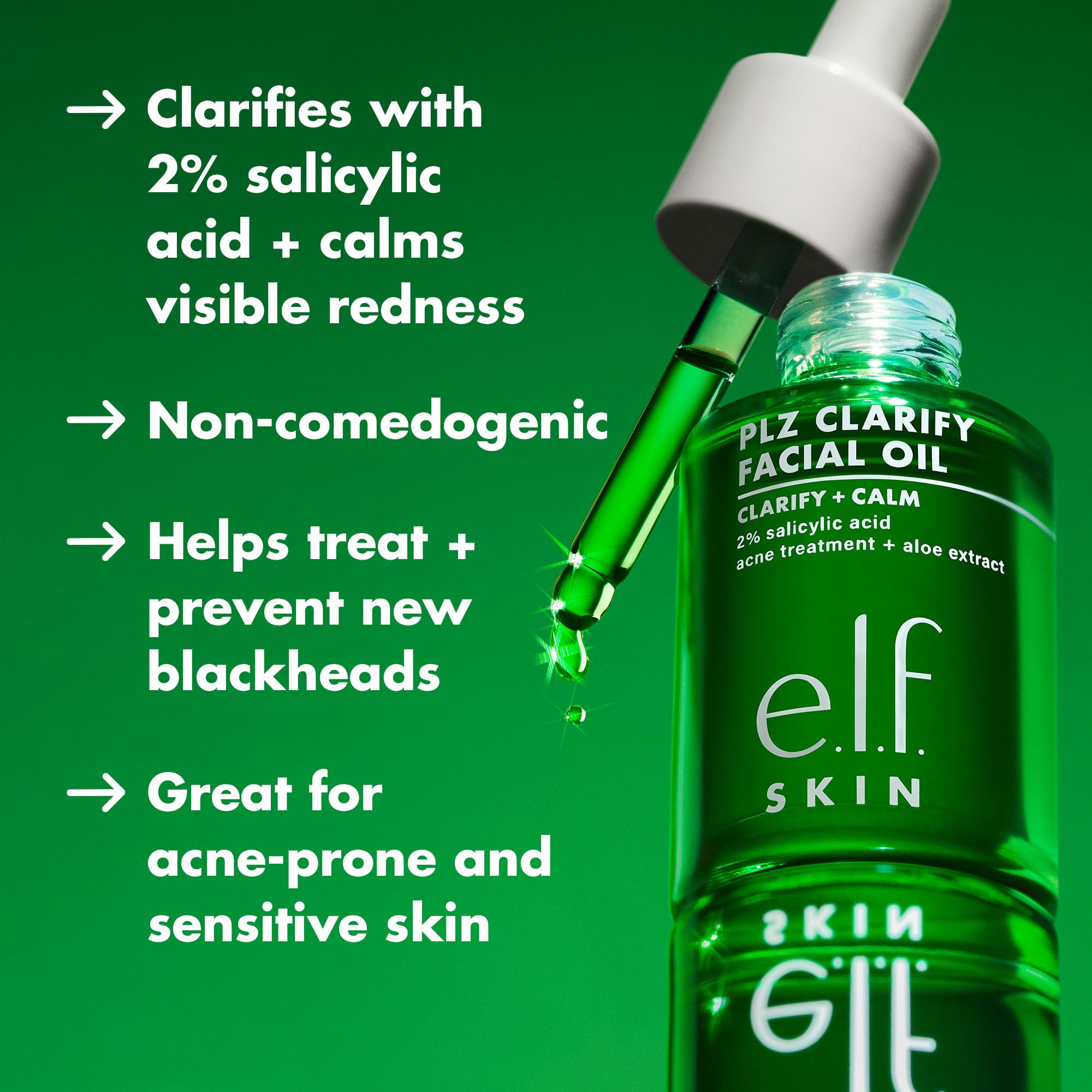 Buy now e.l.f. SKIN PLZ Clarify Facial Oil, Face Oil For Treating & Preventing Acne, Helps Calm Redness, Made with Salicylic Acid, Vegan & Cruelty-Free, 1 oz at indiglob india