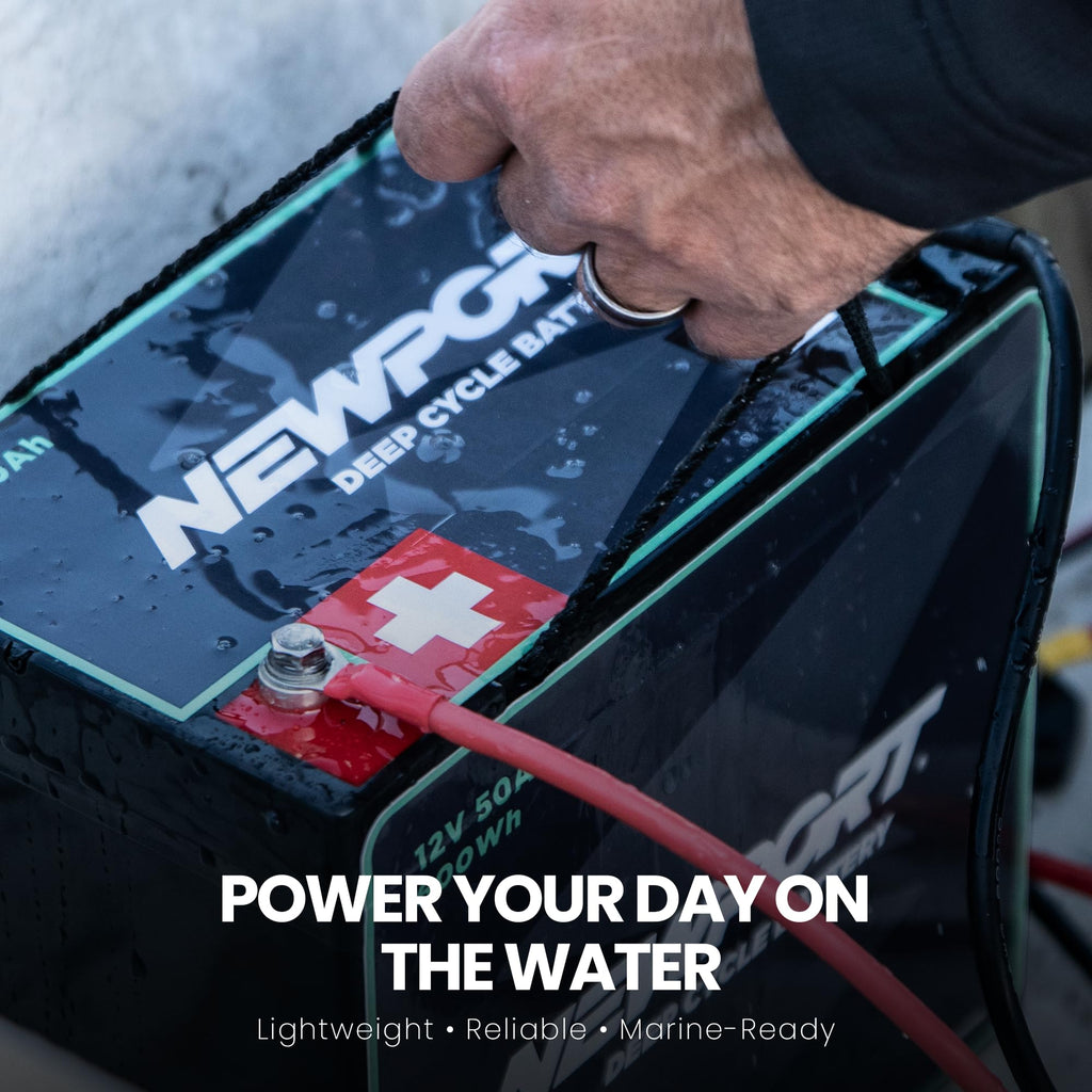 Newport 12V50Ah Deep Cycle Heavy-Duty Marine Battery, Lightweight & Sealed AGM, Trolling Motor Compatible