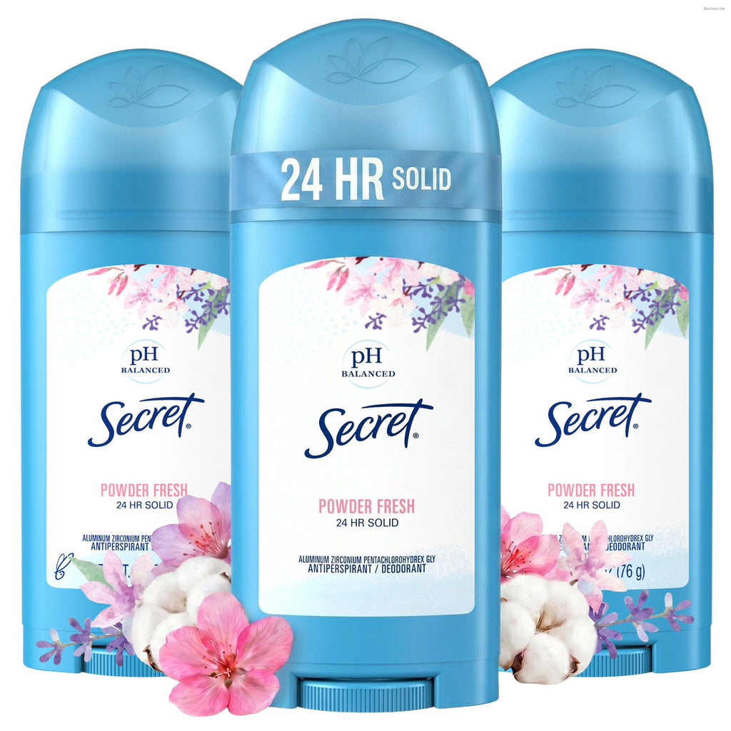 Secret Antiperspirant and Deodorant for Women, 24hr Sweat & Odor Protection, PH Balanced Protection, Gentle on Skin, Wide Solid, Powder Fresh Scent, 2.7 oz (Pack of 2)