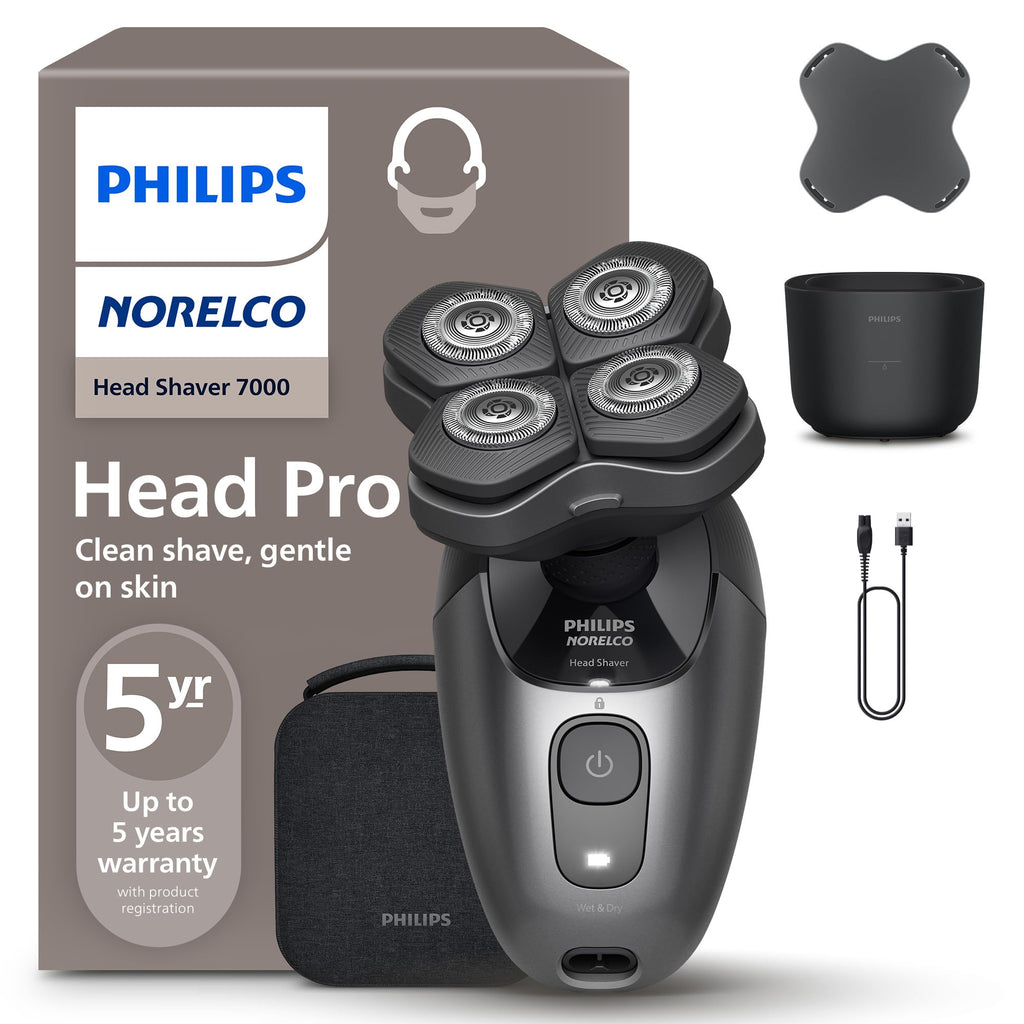 Philips Norelco Head Shaver Pro 9000 Electric Shaver, Clean & Gentle Shave | Electric Shaver for Men and Women, 360° Flexing Head, ComfortCut Blades, PowerAdapt Sensor, 90-Min Runtime, HS9980/40