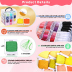PAXCOO 276 Pack Embroidery Floss Thread Kit Including 210 Colors Cross Stitch Sewing Thread with 66 Pcs Embroidery Accessories and 4-Tier Transparent Embroidery Thread Storage Organizer Box