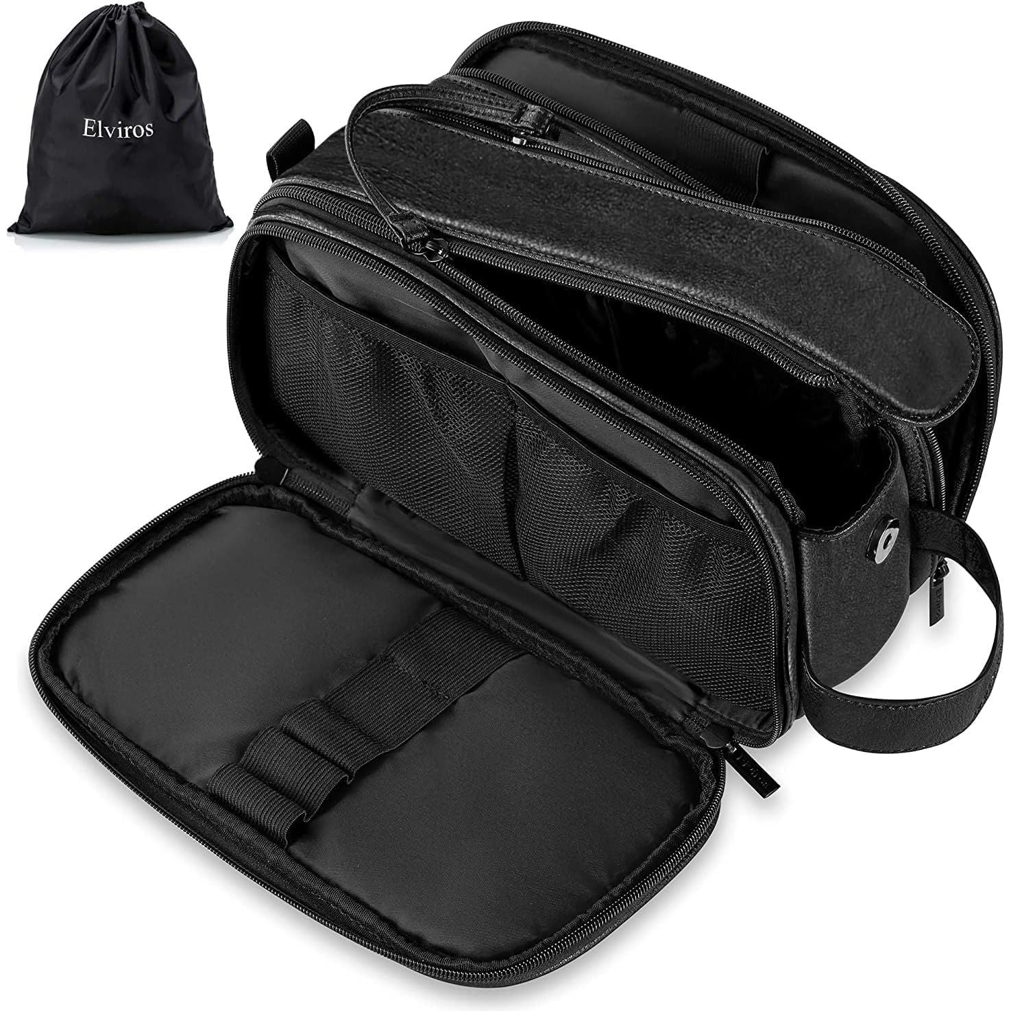 Buy now Elviros Toiletry Bag for Men, Large Travel Shaving Dopp Kit Water-resistant Bathroom Toiletries Organizer PU Leather Cosmetic Bags Small (Pack of 1) Black at indiglob india
