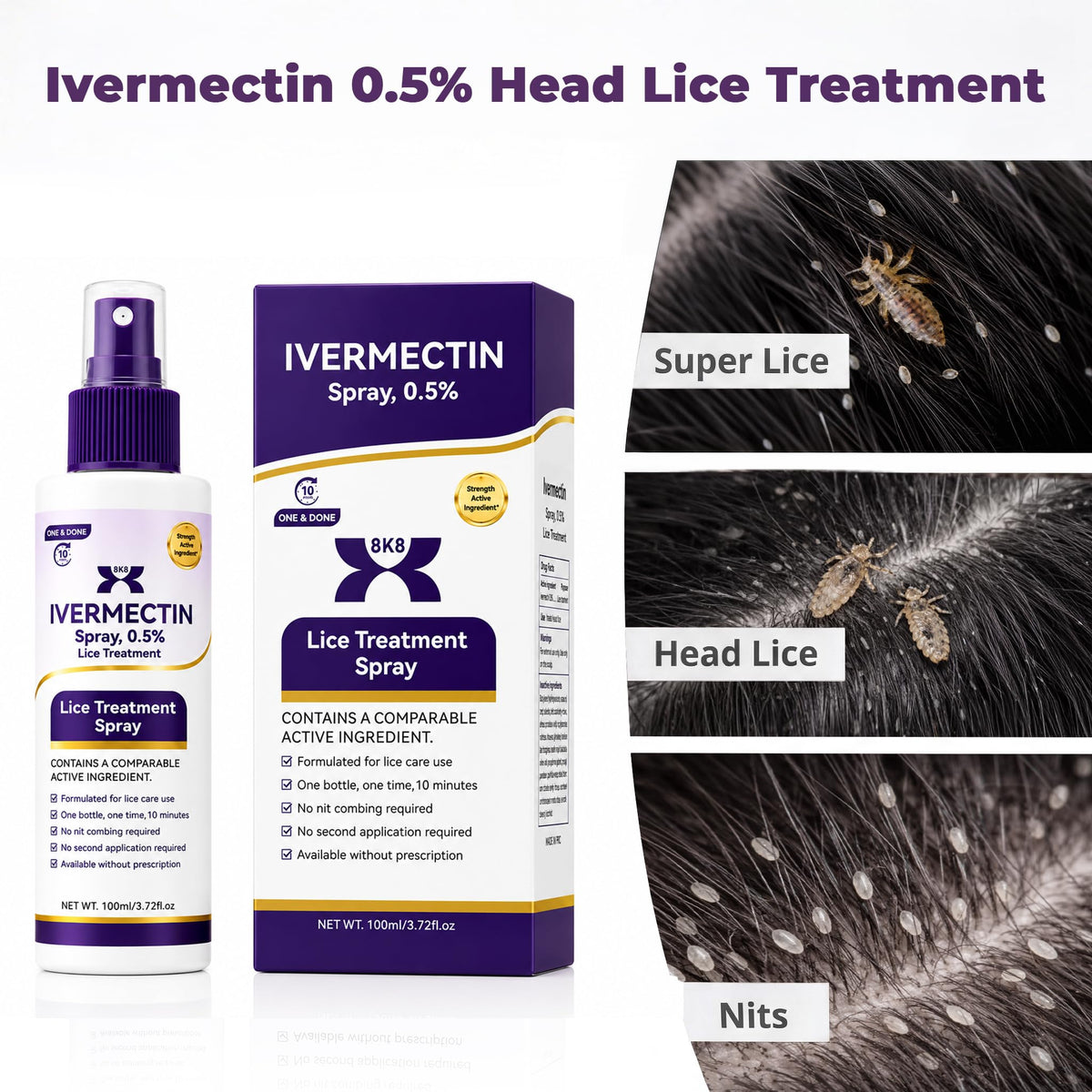Lice Treatment Ivermectin 0.5%, 2026 Upgraded Spray Formula, Targets the Scalp Than Traditional Lotions, One-Time At-Home Treatment for the Whole Family