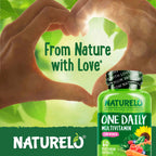 NATURELO One Daily Multivitamin for Women w/Vitamin B12, 60 Count | Energy Support, Whole Food Daily Women Multivitamin Supplement, Nourish Hair/Skin/Nail, Non-GMO, No Soy, Gluten Free