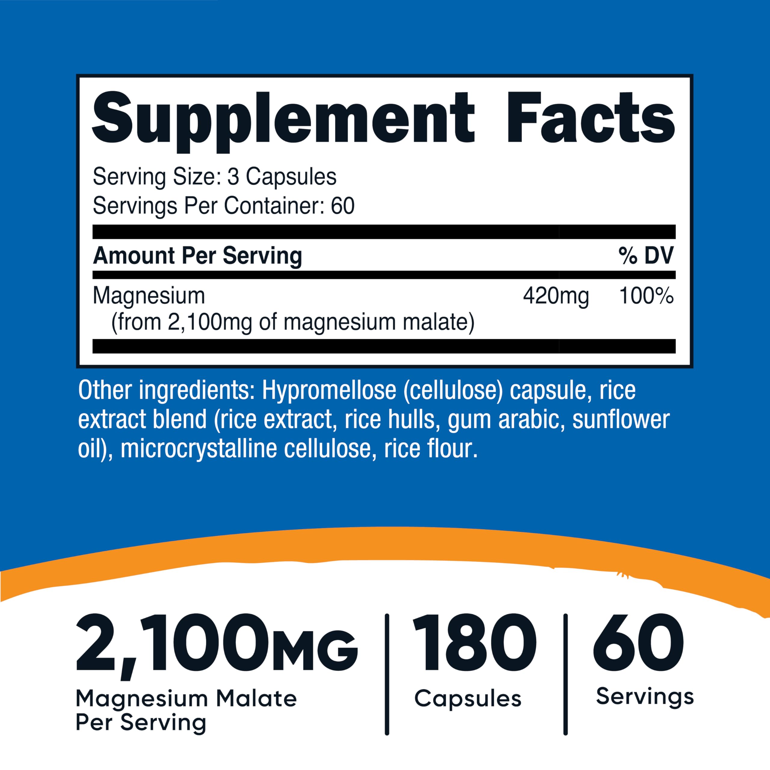 Nutricost Magnesium Malate 2,100mg, 180 Capsules - Vegetarian, Non-GMO, Gluten Free (Pack of 3)
