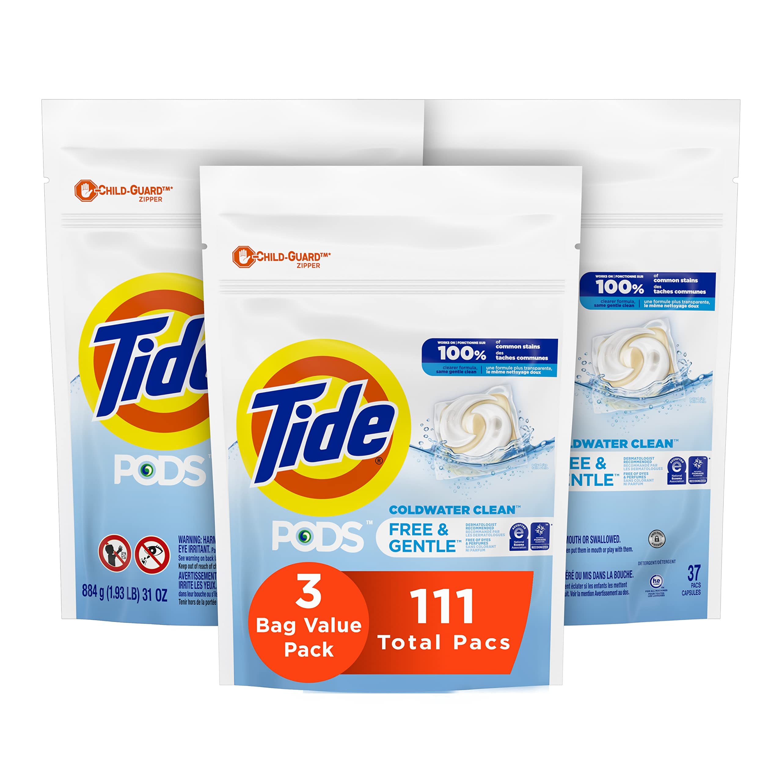 Buy now Tide PODS Free & Gentle Laundry Detergent Soap Pacs, 20 Count, Tide PODS Laundry Detergent 37 Count (Pack of 3) at indiglob india