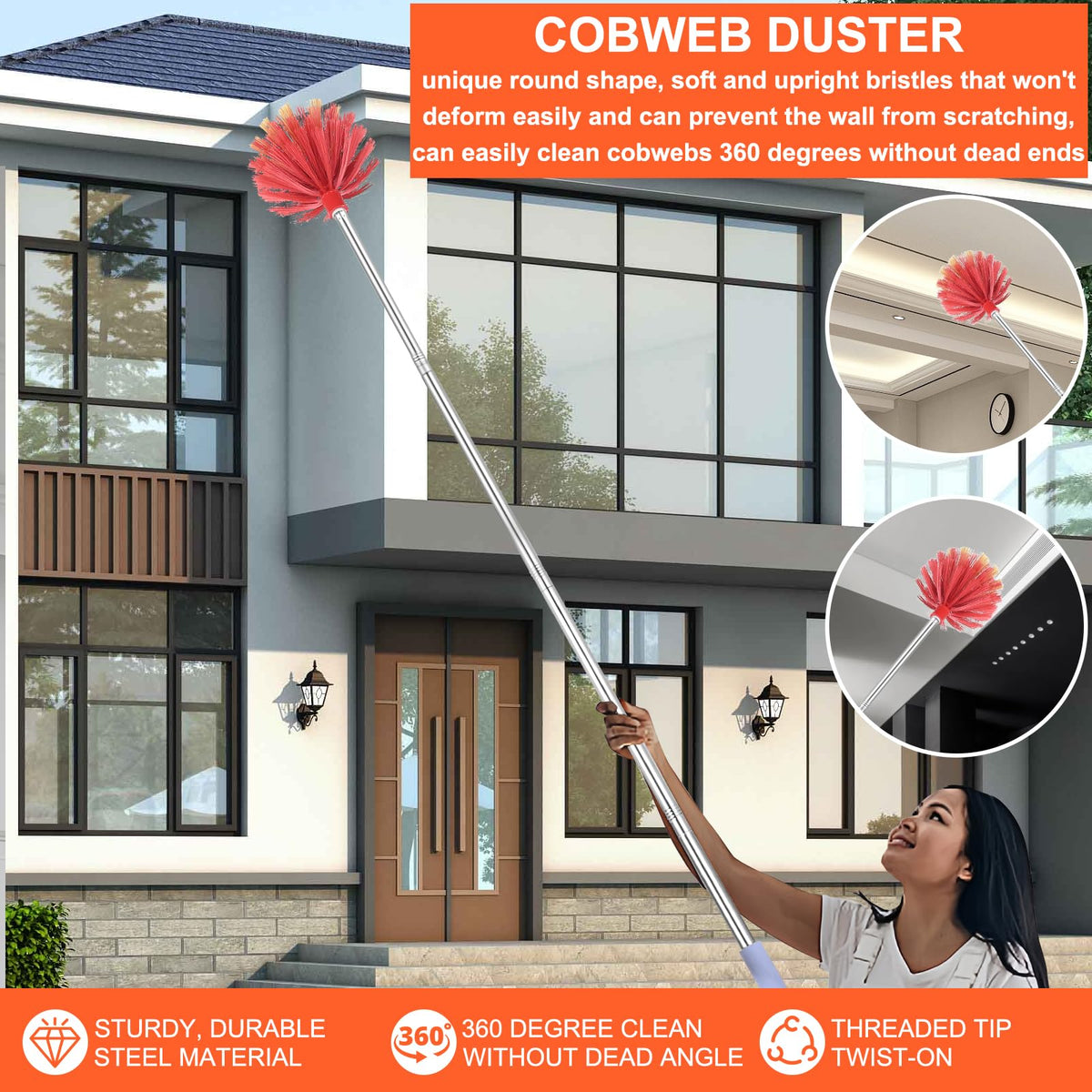 Cobweb Duster with Extension Pole, 59" Adjustable Spider Web Brush