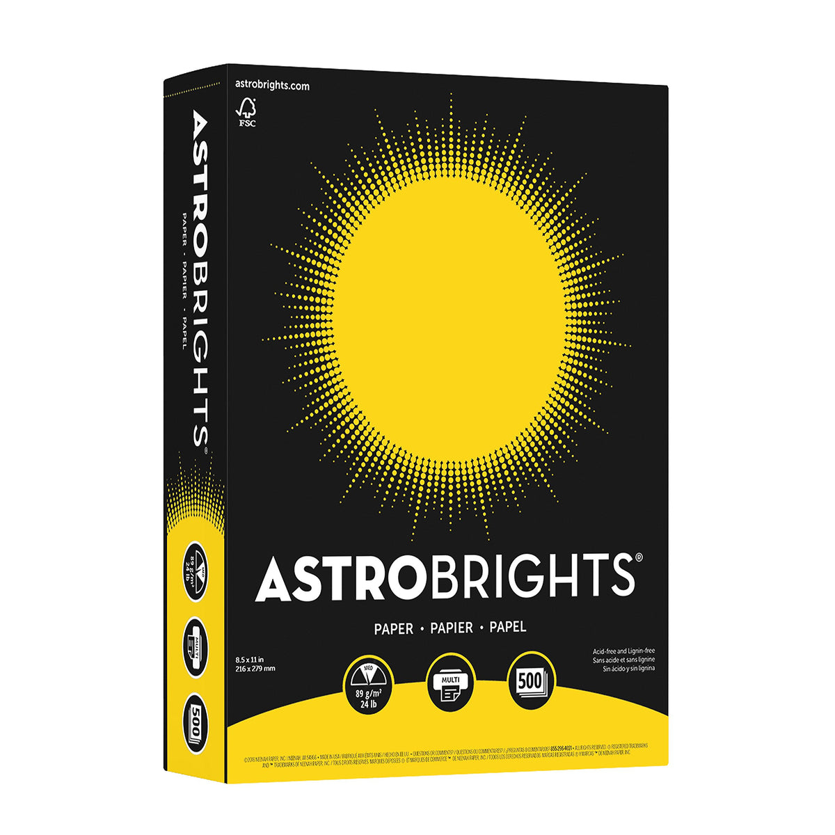 Neenah Astrobrights 21538 Acid-Free Copy Paper, 24 lb., 2.5" Height, 8.5" Width, 11" Length, Solar Yellow (Pack of 500)
