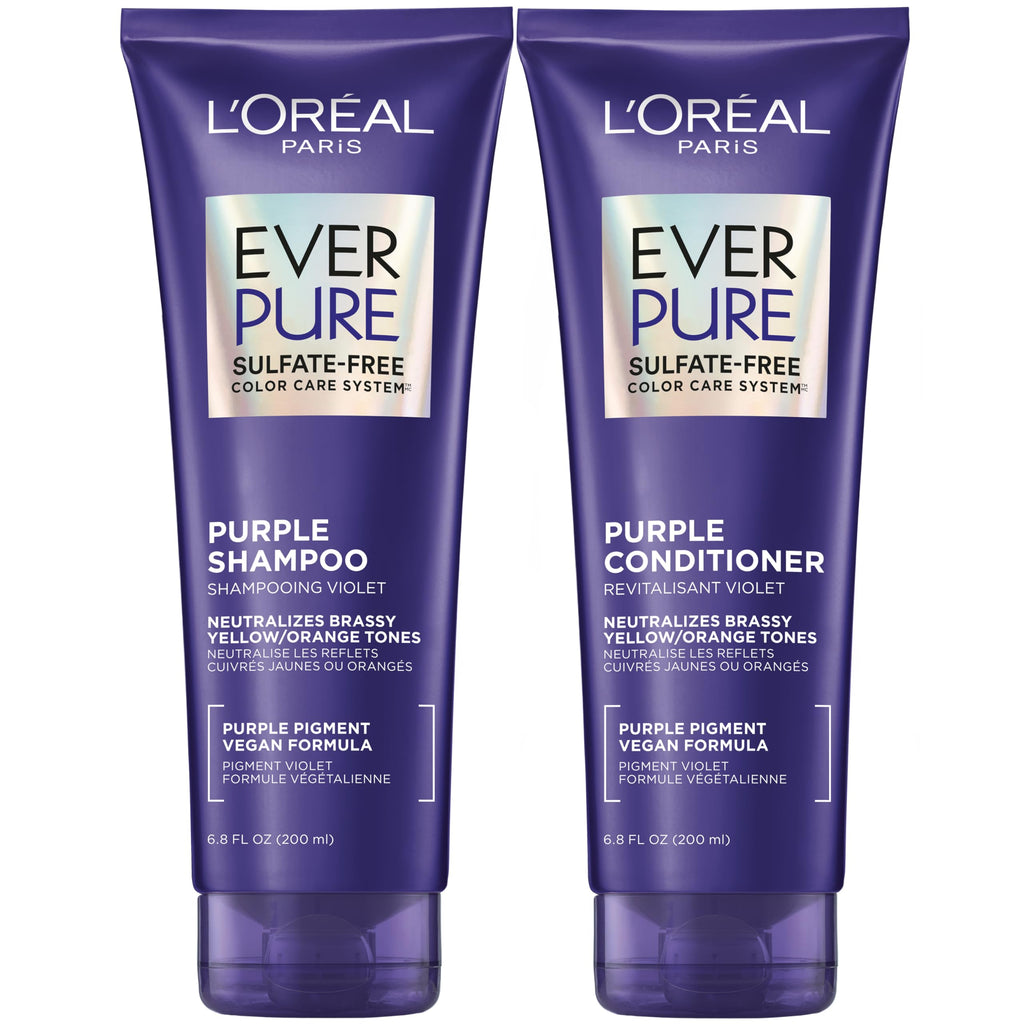 L'Oreal Paris EverPure Purple Shampoo and Conditioner Set, Sulfate-Free Brass Toning for Blonde, Bleached, Highlighted, Silver or Gray Color-Treated Hair, 13.6 Fl Oz Set