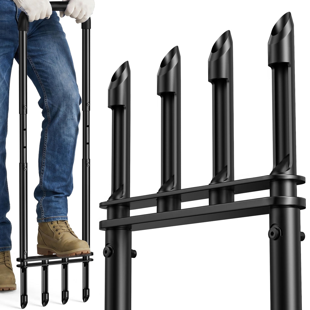Knee-Friendly Manual Lawn Aerator, Adjustable 43.3–48.5", Black, Dual Step